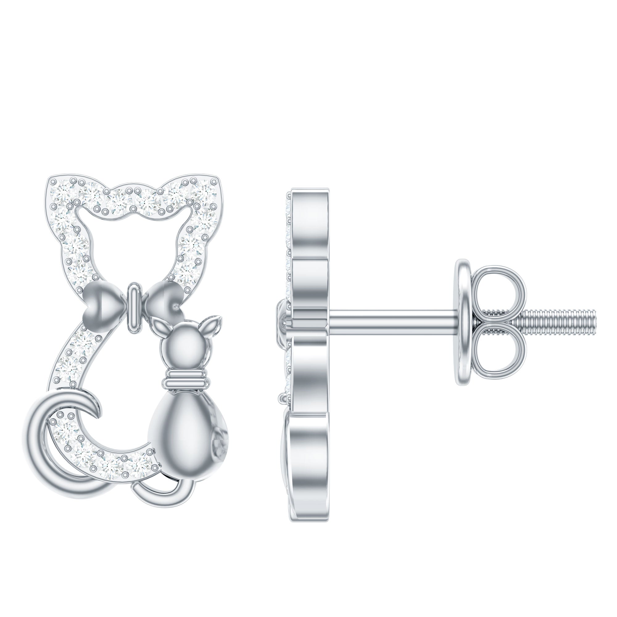 Certified Diamond Cat Stud Earrings Natural - ( HI-SI ) - Rosec Jewels