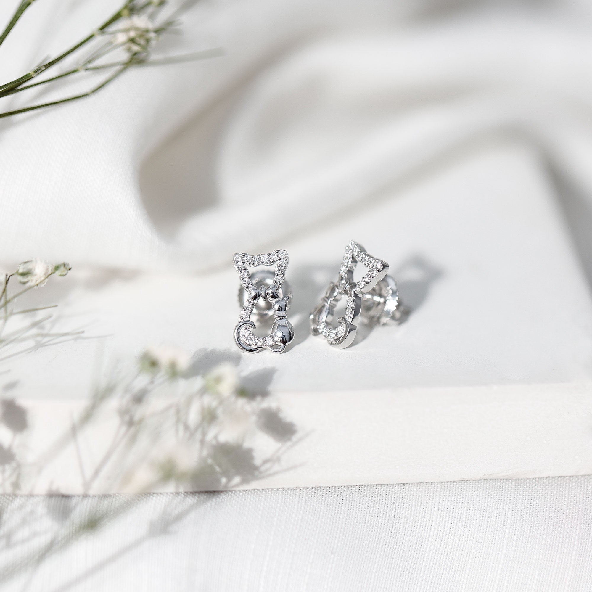 Certified Diamond Cat Stud Earrings Natural - ( HI-SI ) - Rosec Jewels