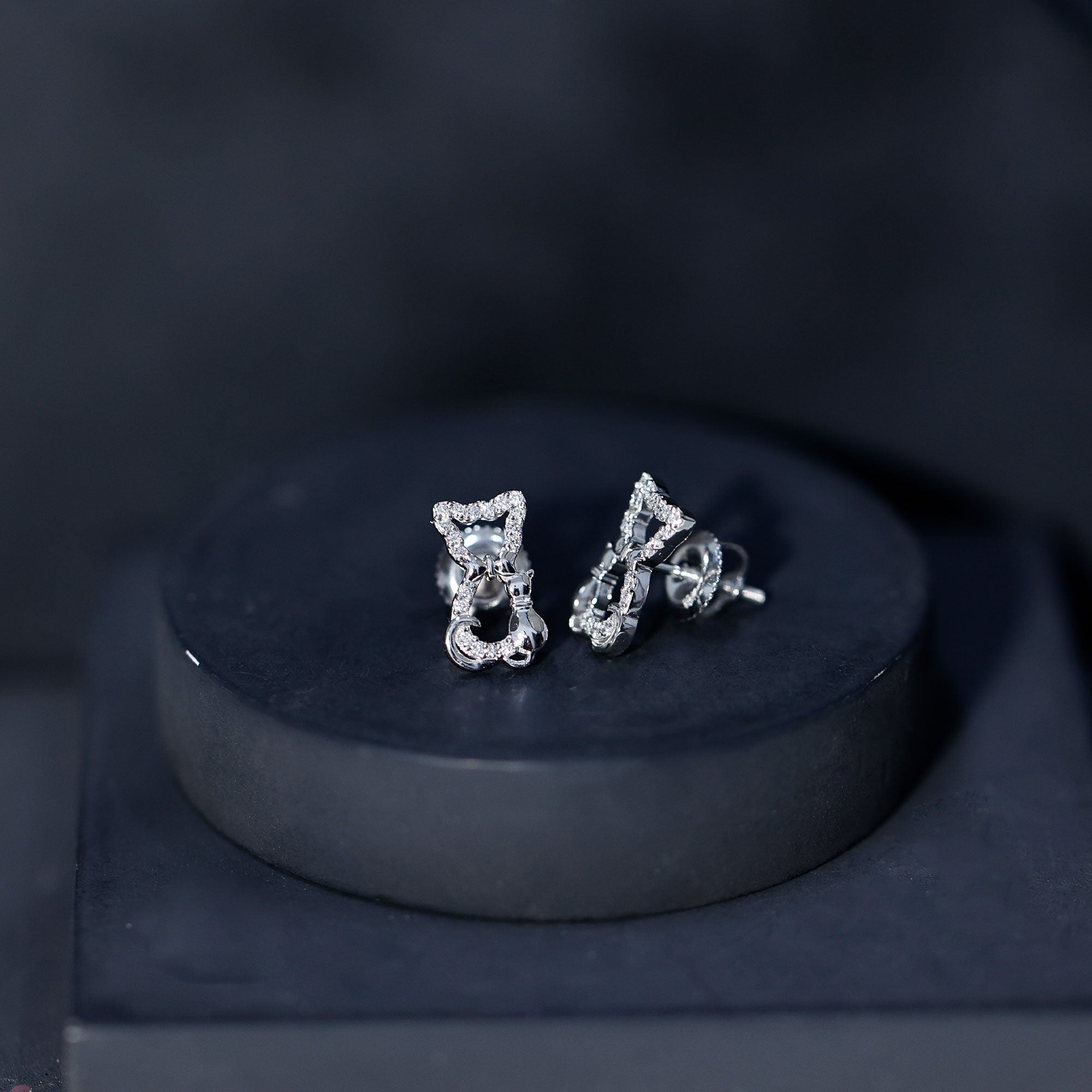 Certified Diamond Cat Stud Earrings Natural - ( HI-SI ) - Rosec Jewels