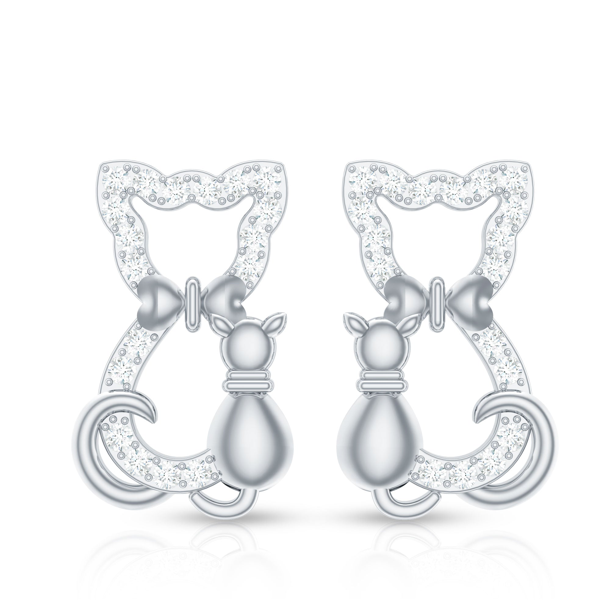 Certified Diamond Cat Stud Earrings Natural - ( HI-SI ) - Rosec Jewels