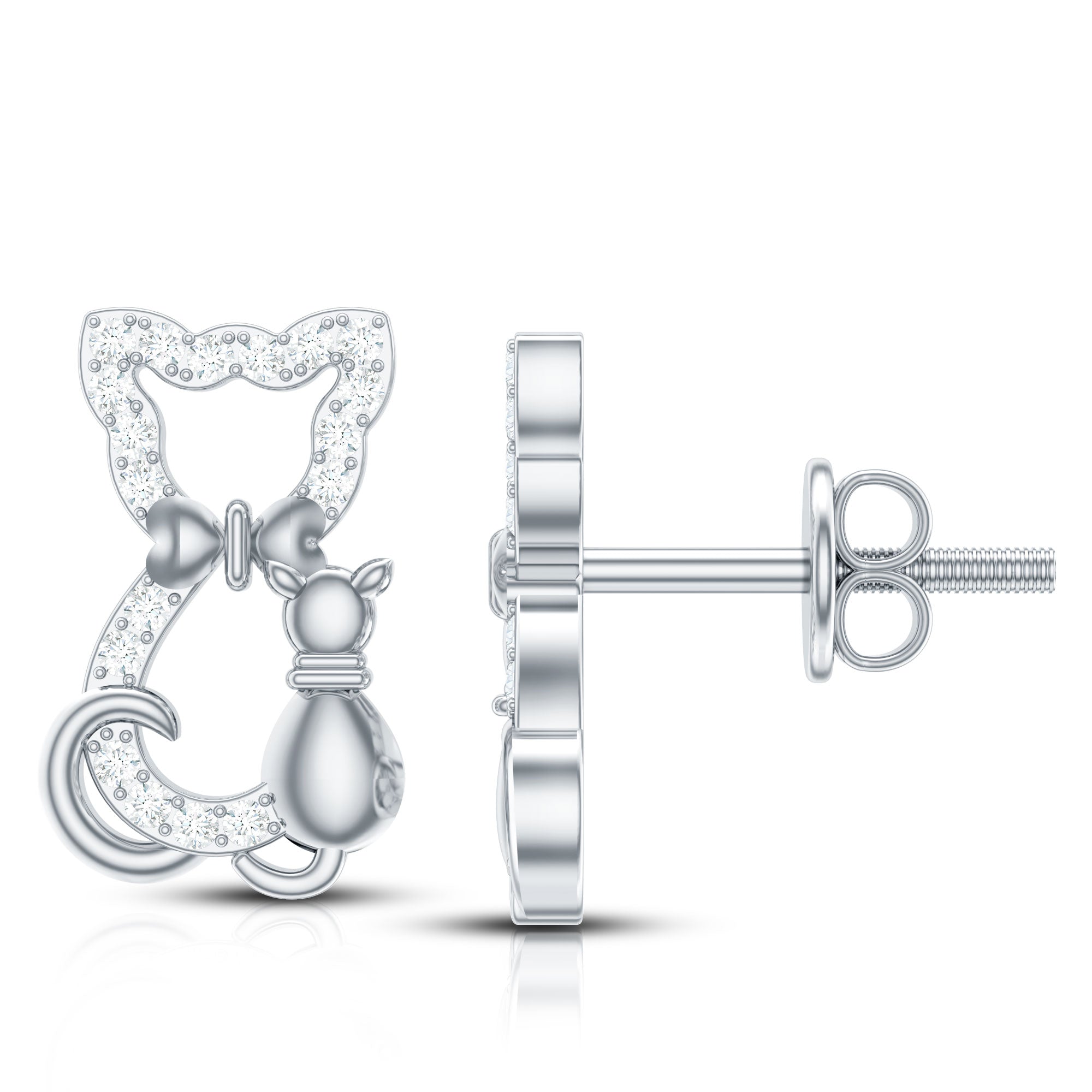 Certified Diamond Cat Stud Earrings Natural - ( HI-SI ) - Rosec Jewels