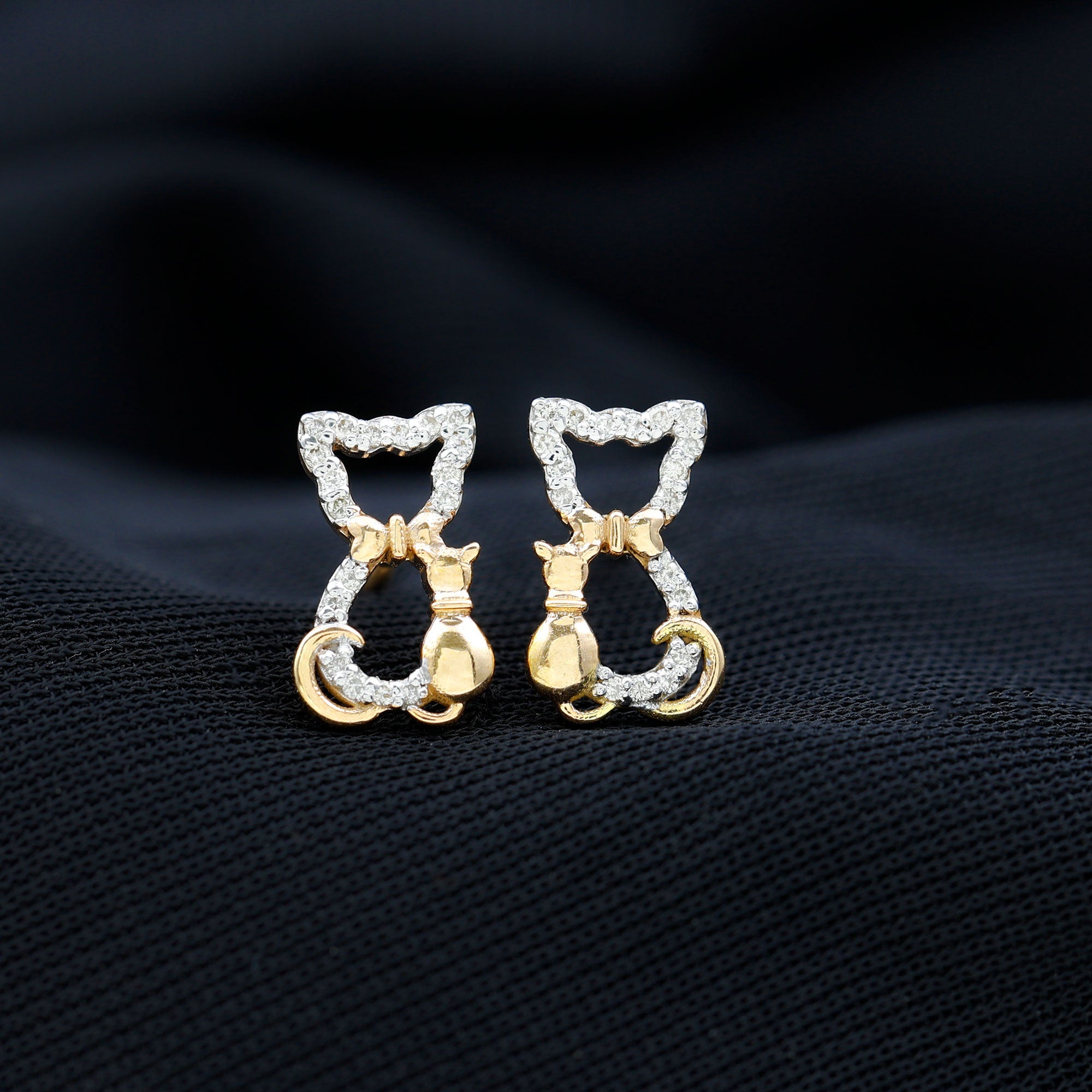Rosec Jewels-Cat Stud Earrings with Diamond Accent