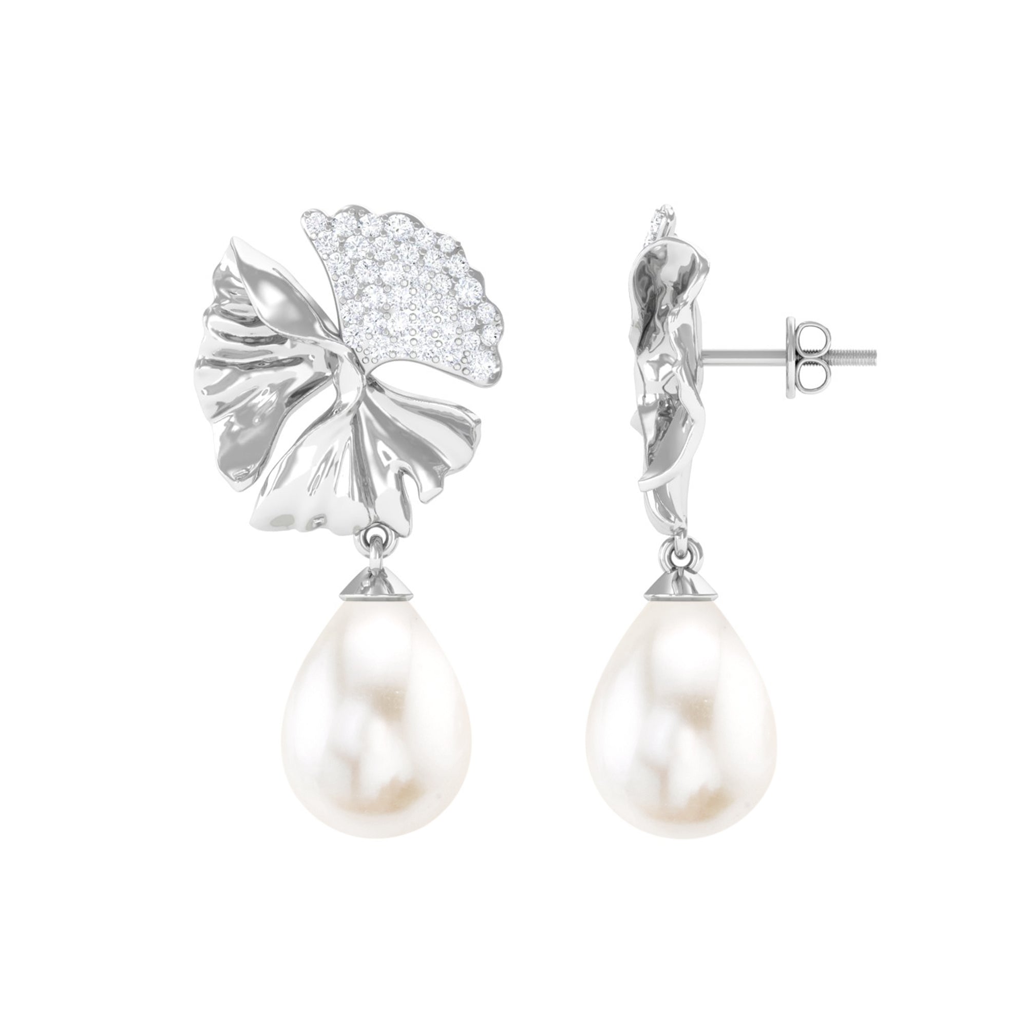 Freshwater Pearl Drop Earrings with Moissanite Accent