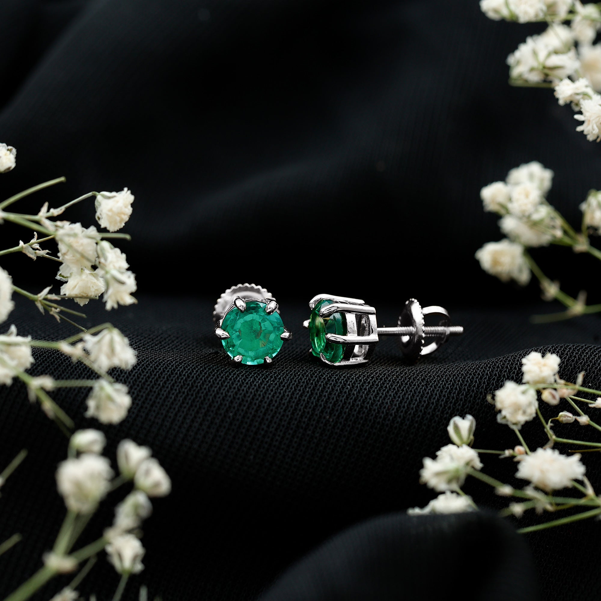 Certified Lab Created Emerald Solitaire Stud Earrings For Her AAAA - Rosec Jewels
