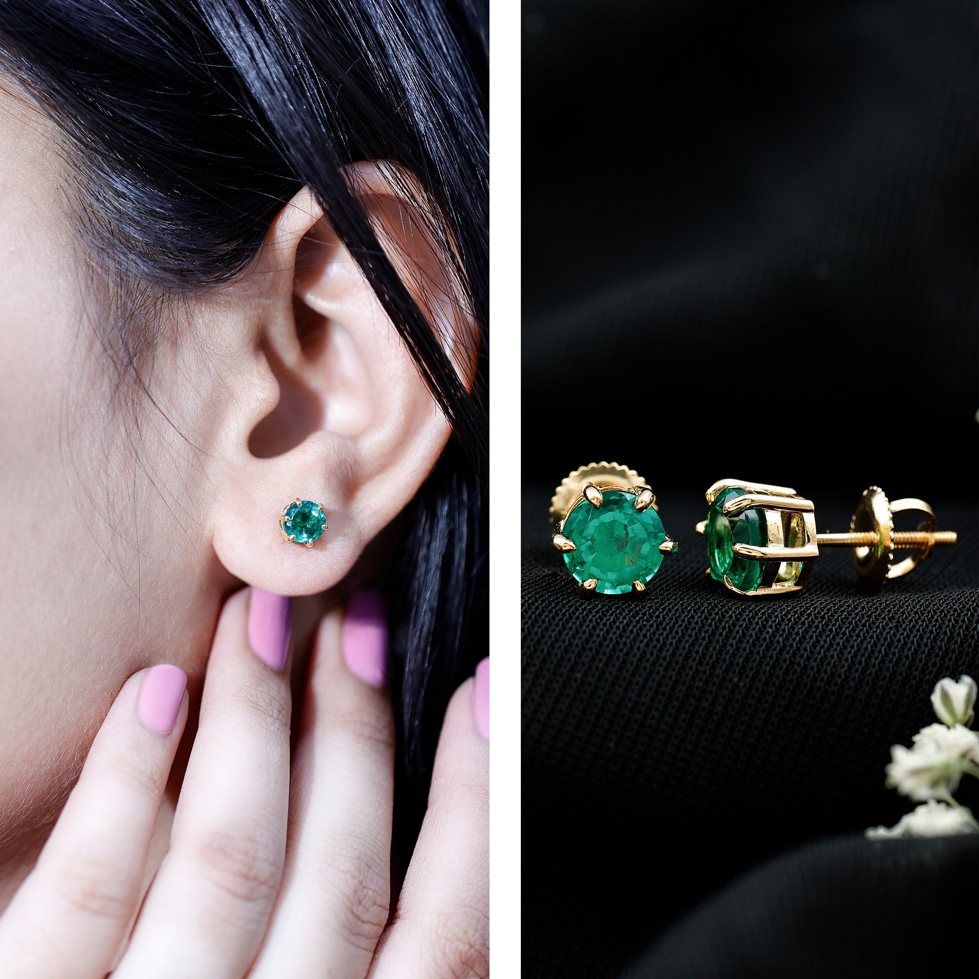 Certified Lab Created Emerald Solitaire Stud Earrings For Her AAAA - Rosec Jewels