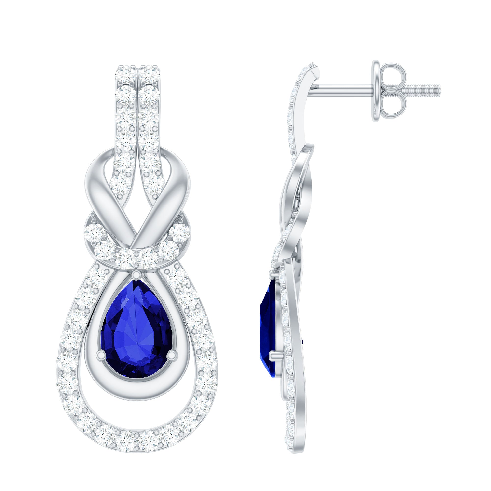 Lab Grown Blue Sapphire Wedding Earrings with Diamond