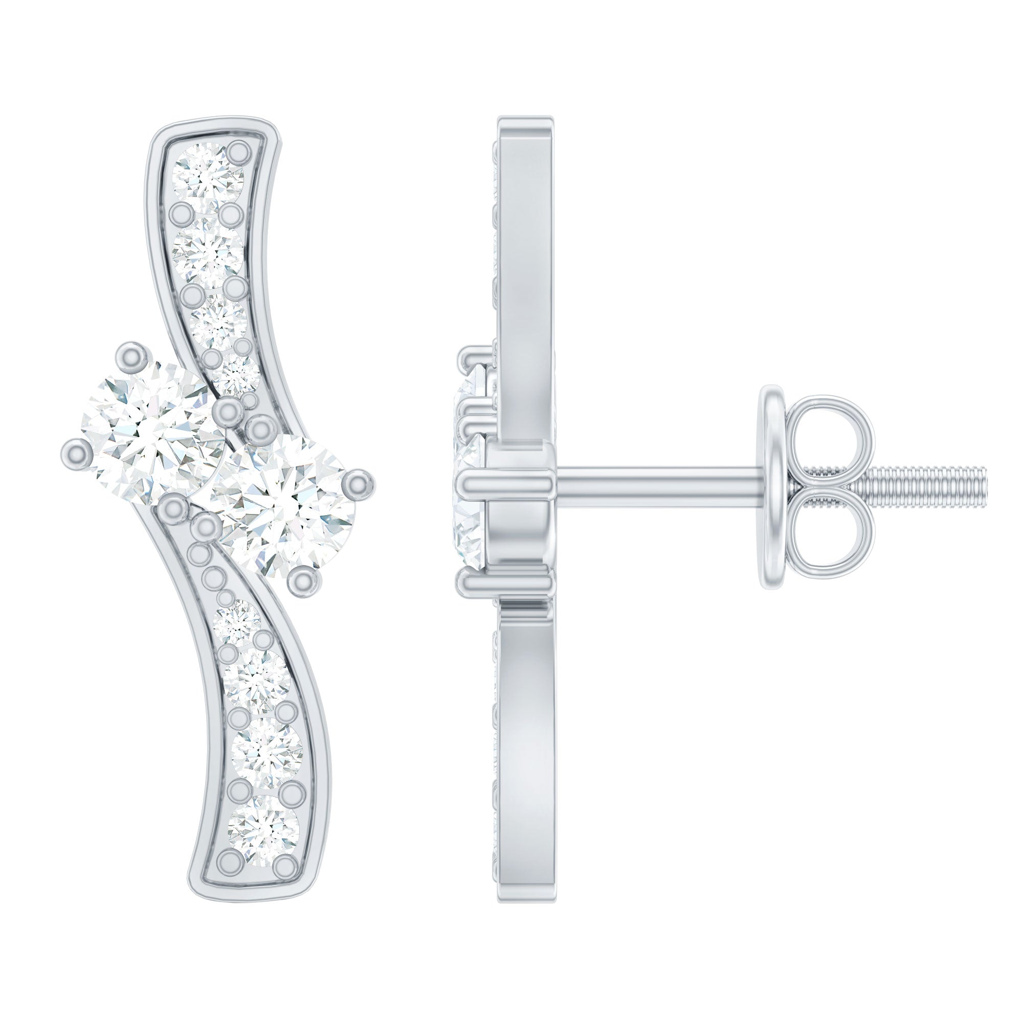 Lab Grown Diamond Two Stone Stud Earrings With Screw Back