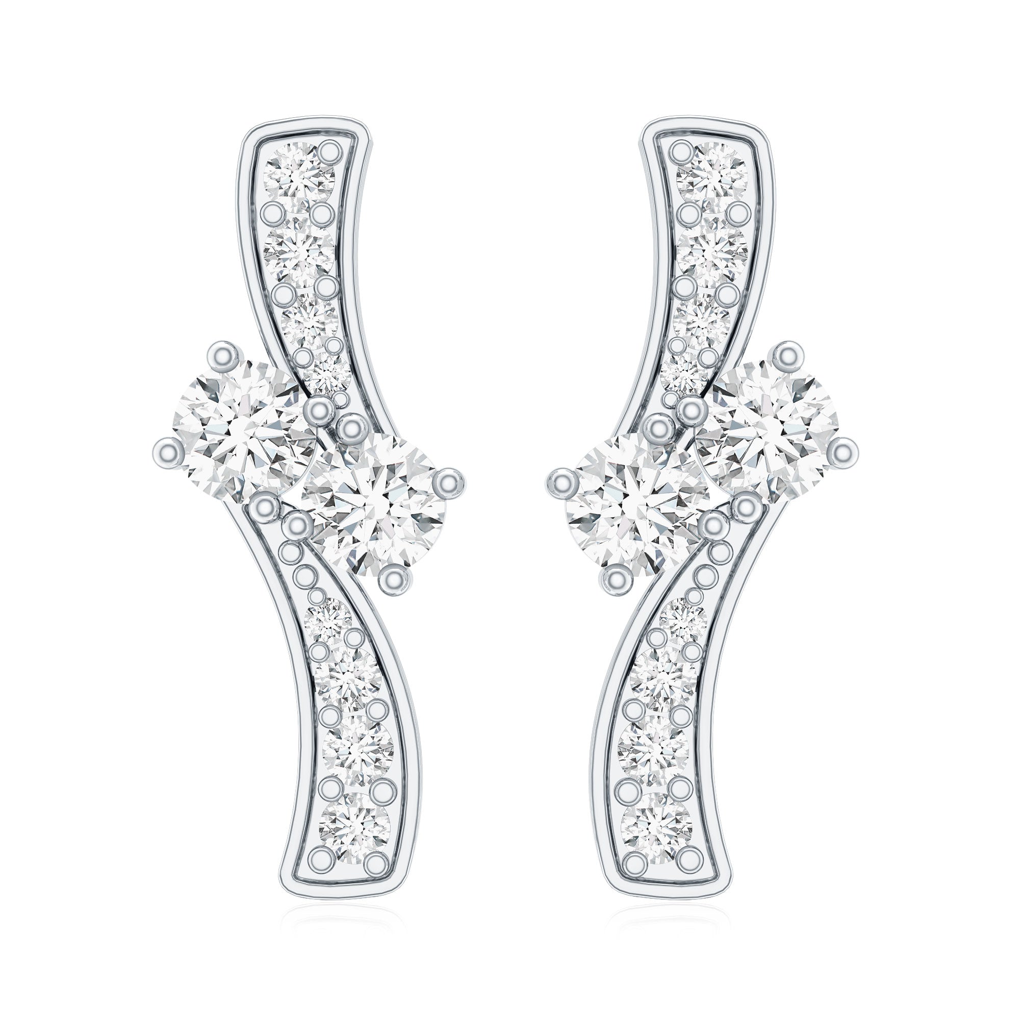 Lab Grown Diamond Two Stone Stud Earrings With Screw Back Lab - ( EF-VS ) - Rosec Jewels