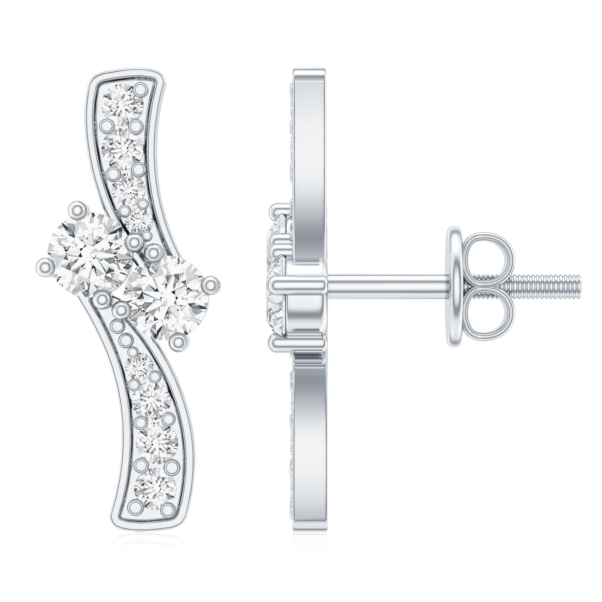 Lab Grown Diamond Two Stone Stud Earrings With Screw Back Lab - ( EF-VS ) - Rosec Jewels