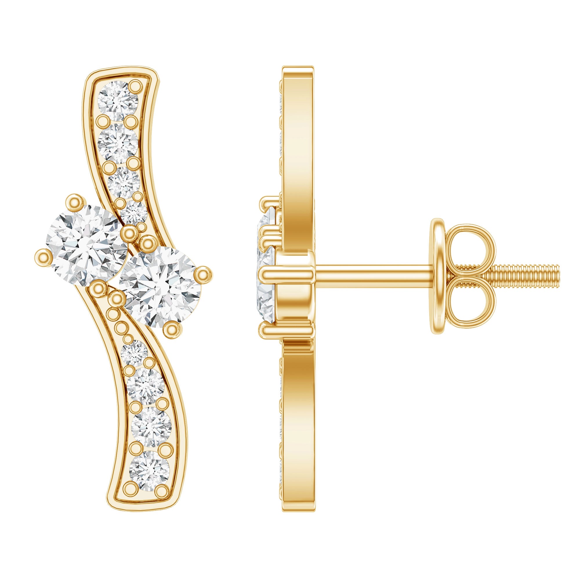 Lab Grown Diamond Two Stone Stud Earrings With Screw Back Lab - ( EF-VS ) - Rosec Jewels