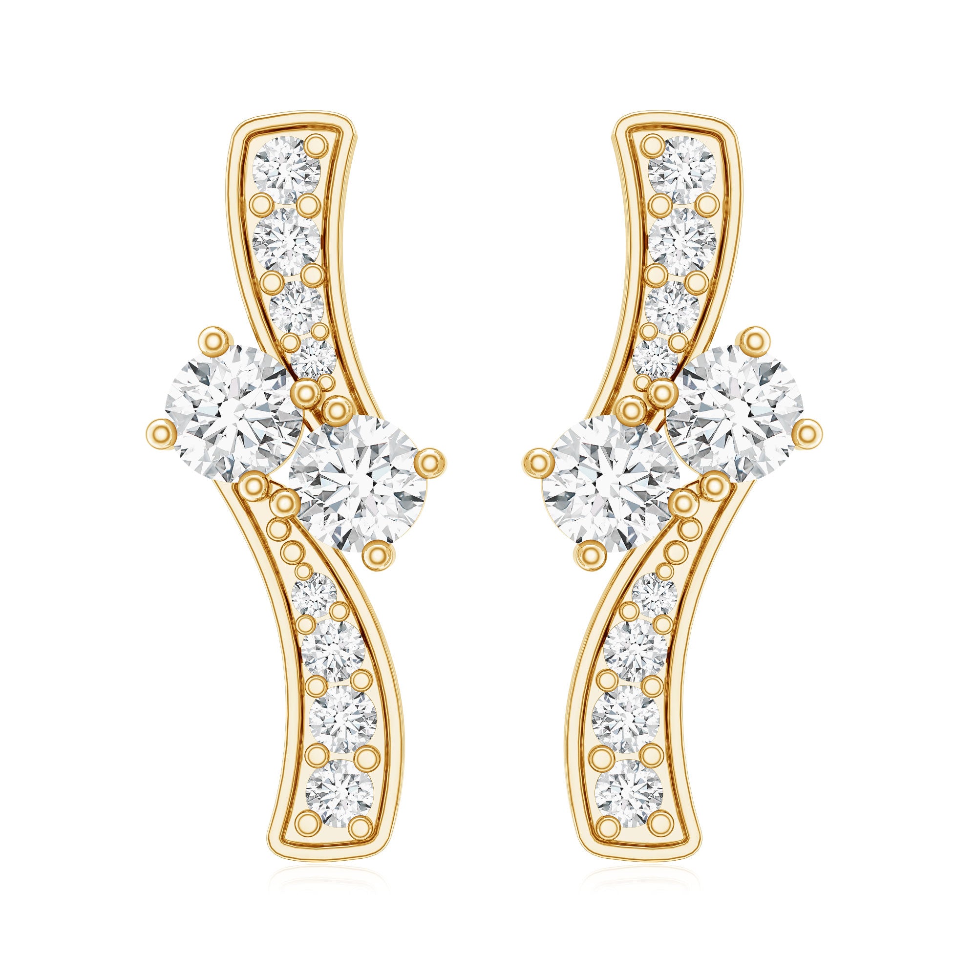Lab Grown Diamond Two Stone Stud Earrings With Screw Back Lab - ( EF-VS ) - Rosec Jewels