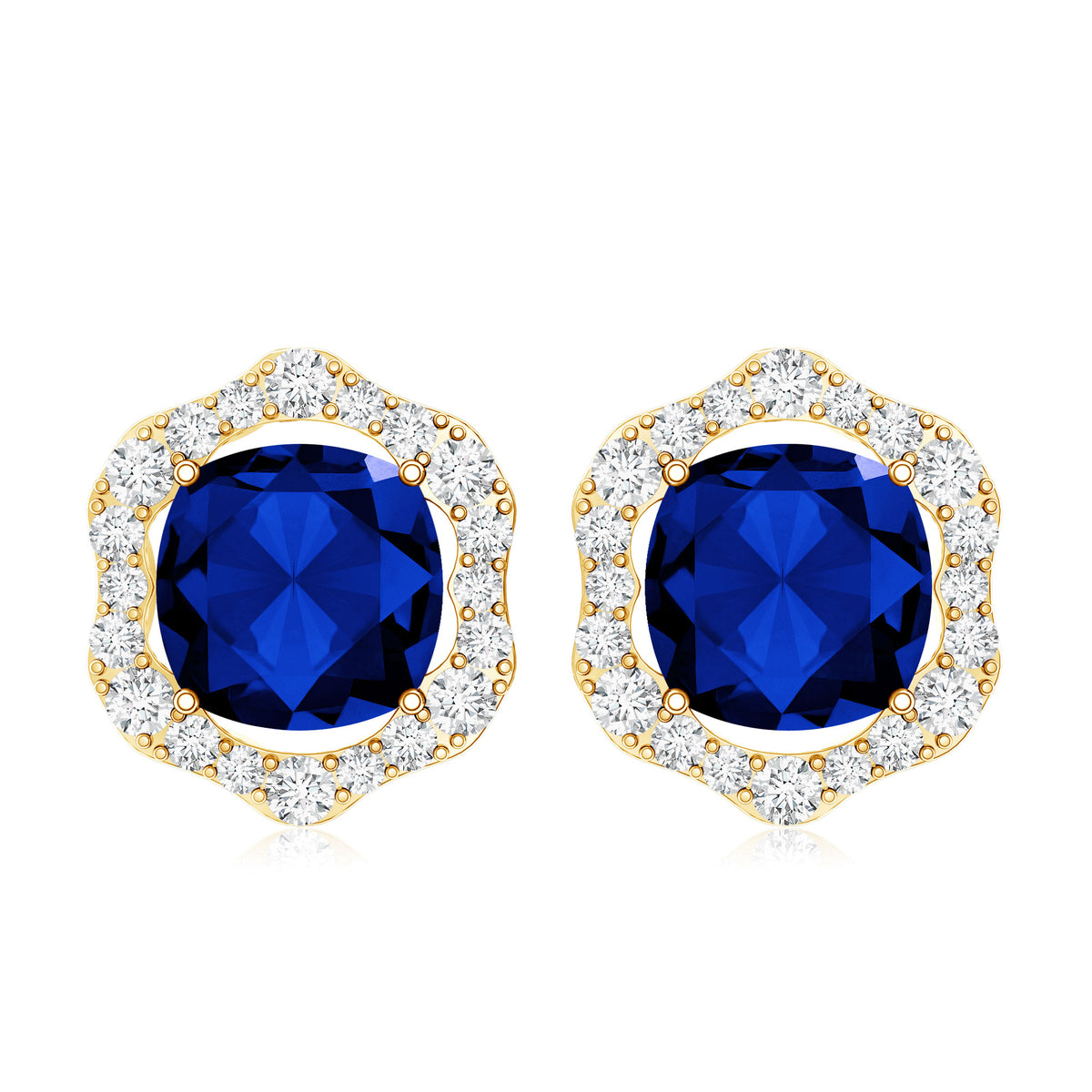Classic Lab Grown Blue Sapphire Halo Stud Earrings with Diamond AAAA - Rosec Jewels