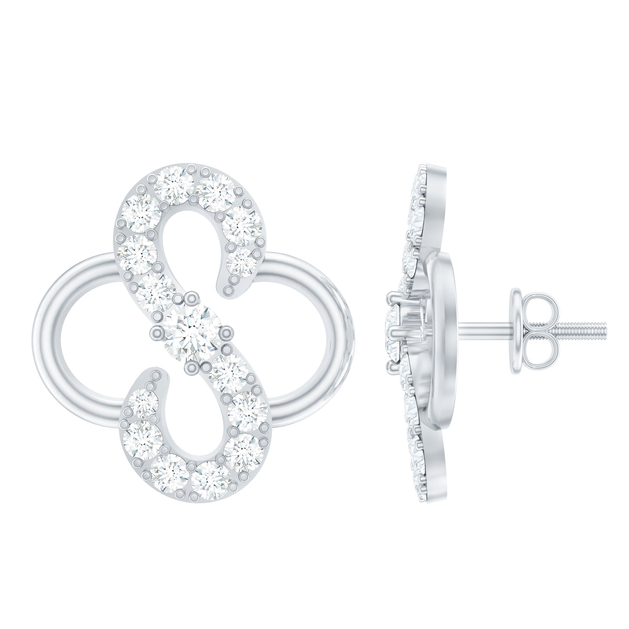 Lab Grown Diamond Floral Stud Earrings with Screw Back