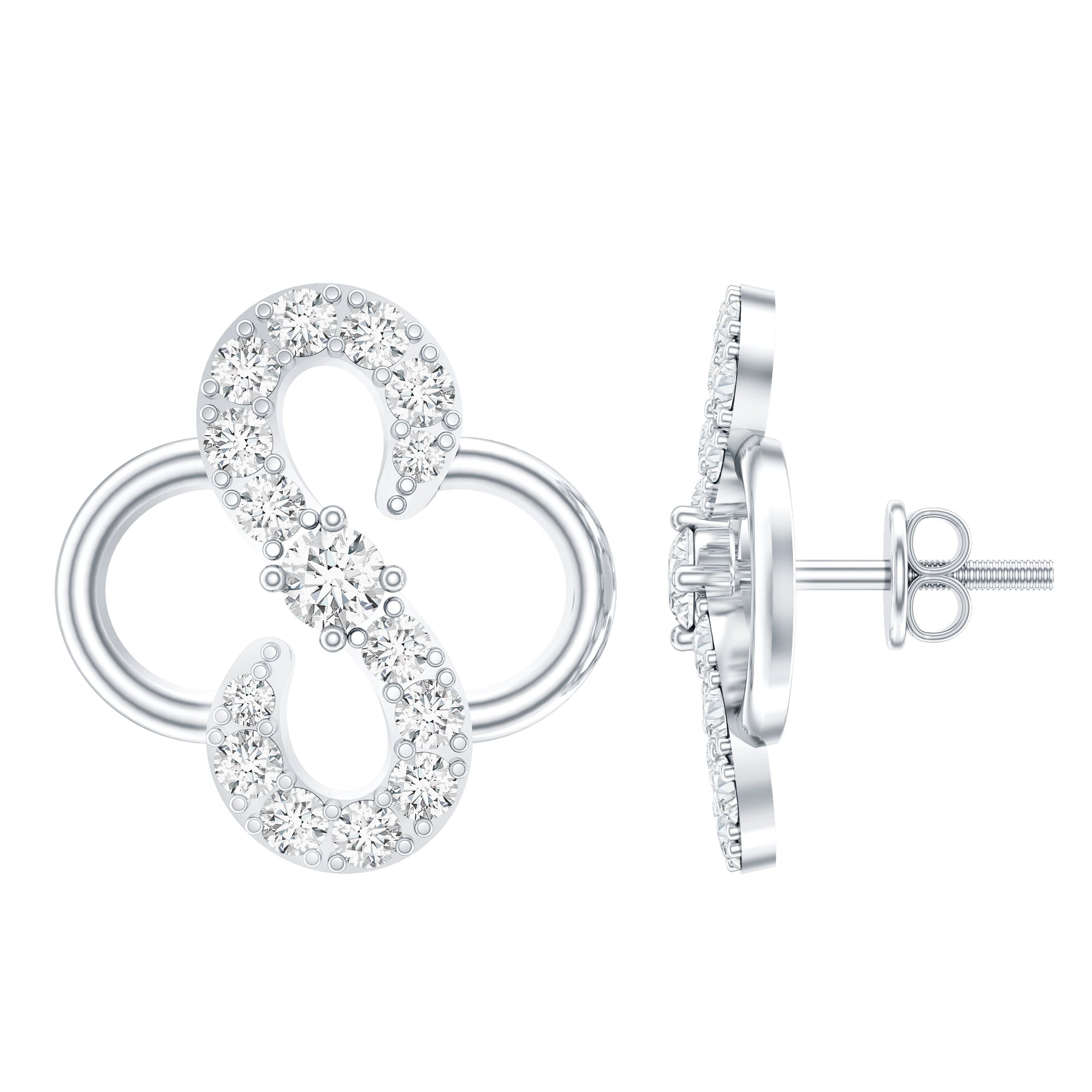 Lab Grown Diamond Floral Stud Earrings with Screw Back Lab - ( EF-VS ) - Rosec Jewels