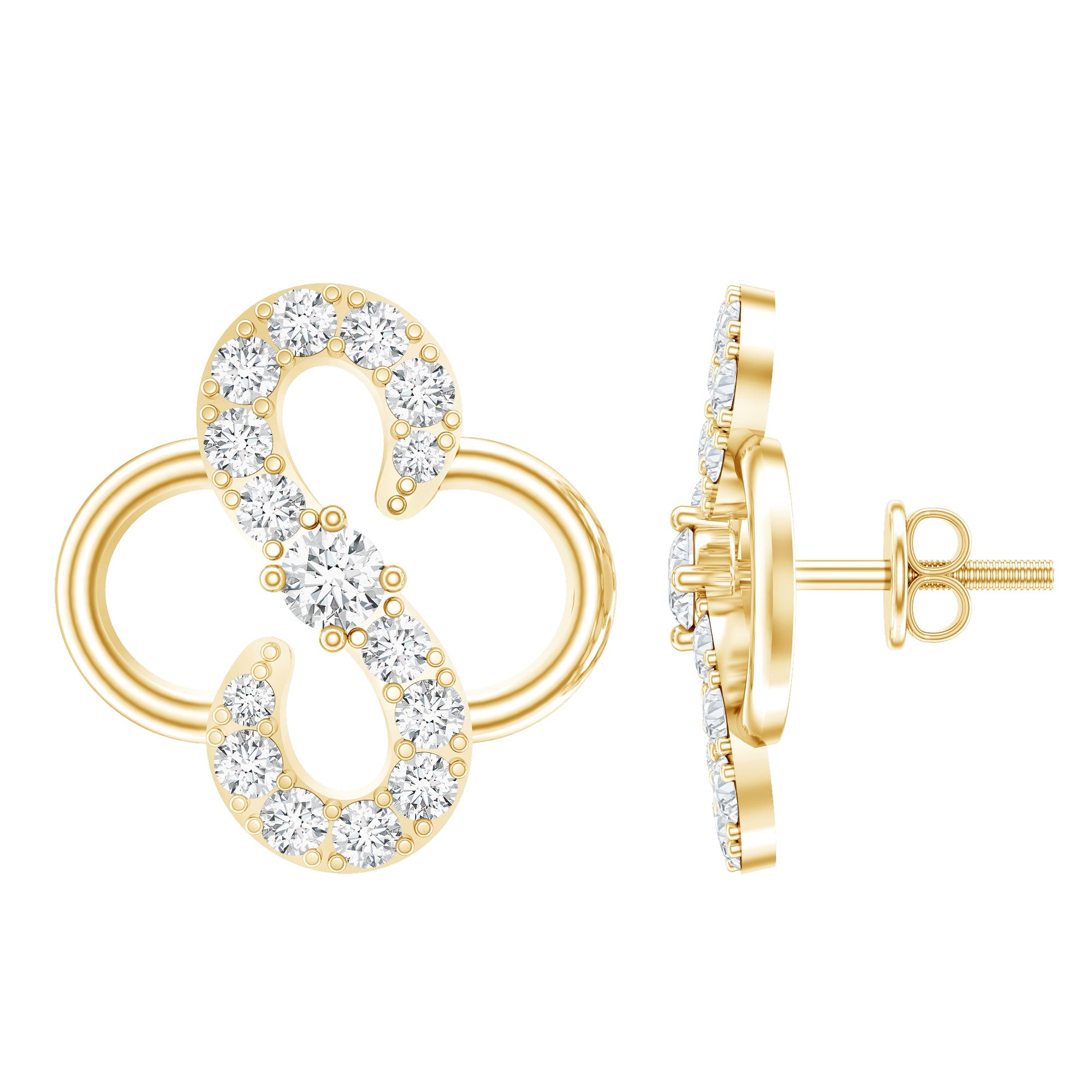 Lab Grown Diamond Floral Stud Earrings with Screw Back Lab - ( EF-VS ) - Rosec Jewels