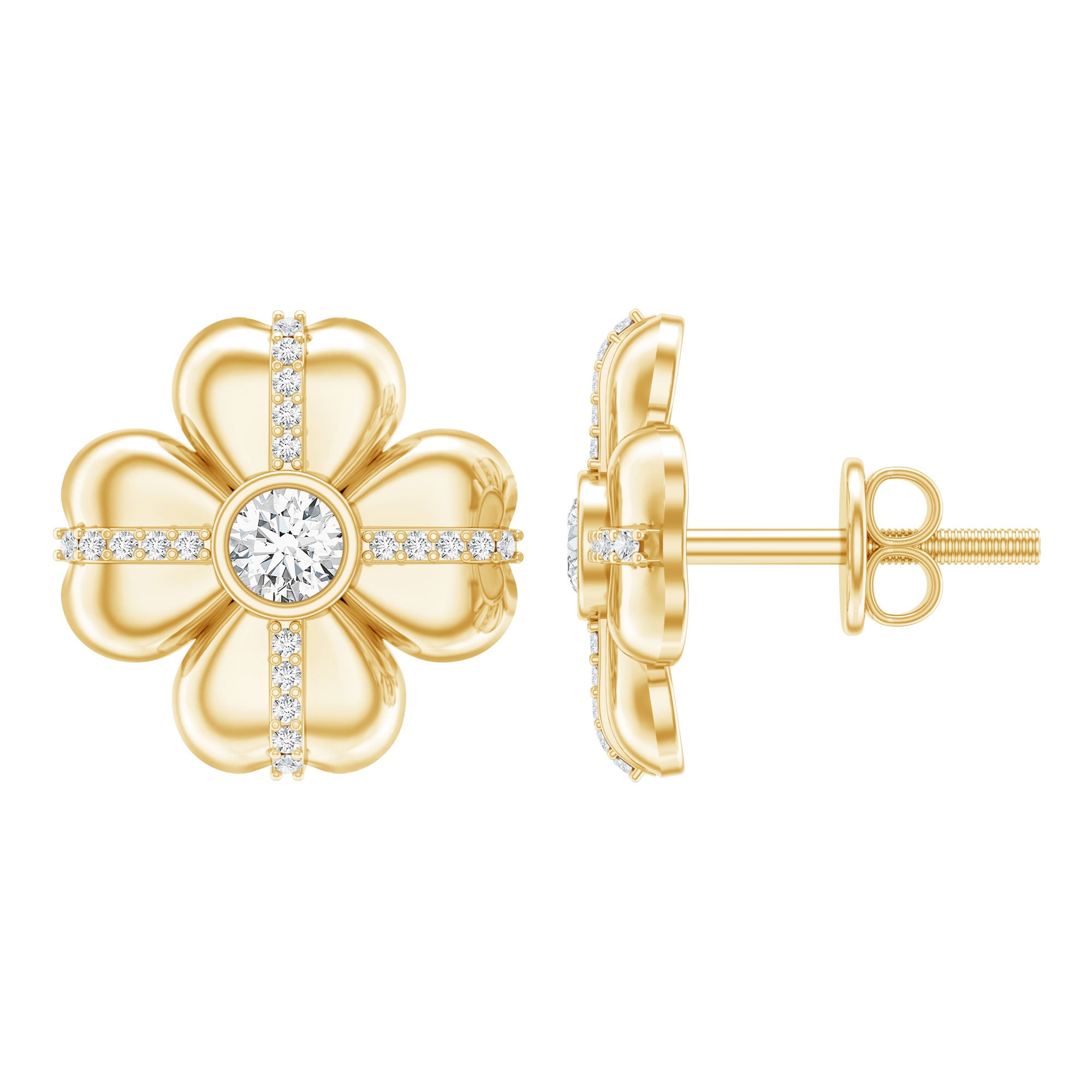 Lab Grown Diamond Flower Stud Earrings With Screw Back Lab - ( EF-VS ) - Rosec Jewels