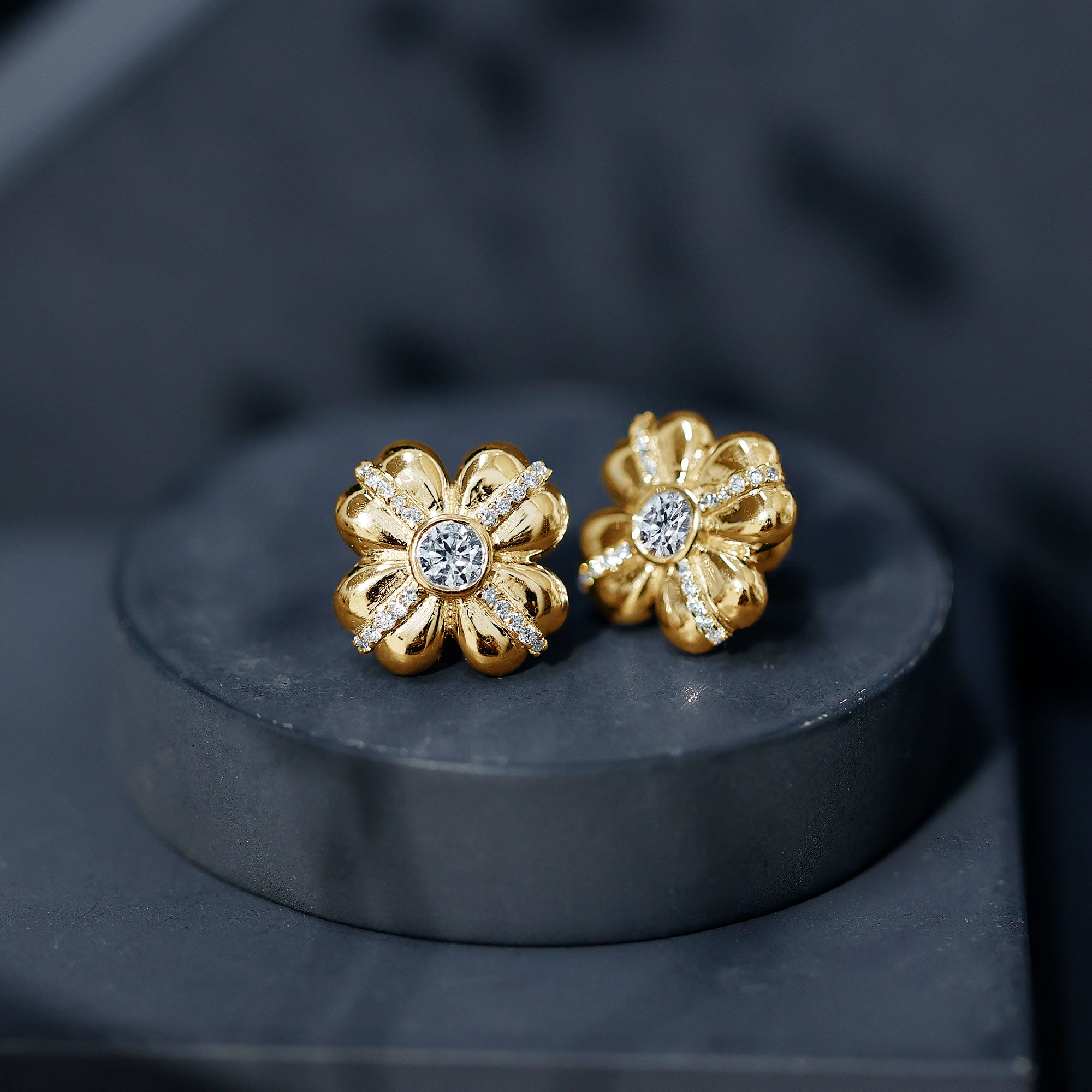 Lab Grown Diamond Flower Stud Earrings With Screw Back Lab - ( EF-VS ) - Rosec Jewels