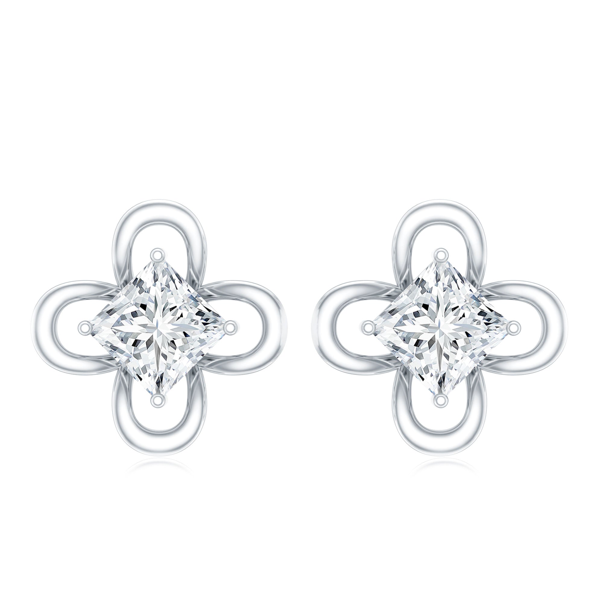 Cute Lab Diamond Flower Stud Earrings Lab - ( EF-VS ) - Rosec Jewels