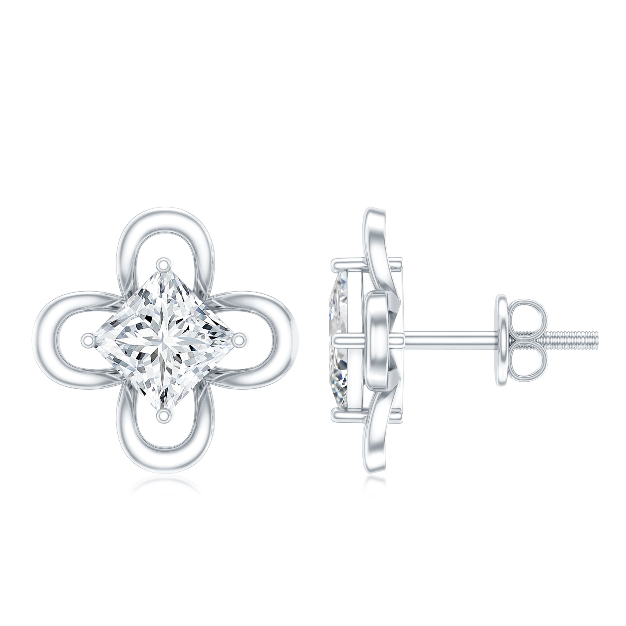 Cute Lab Diamond Flower Stud Earrings Lab - ( EF-VS ) - Rosec Jewels