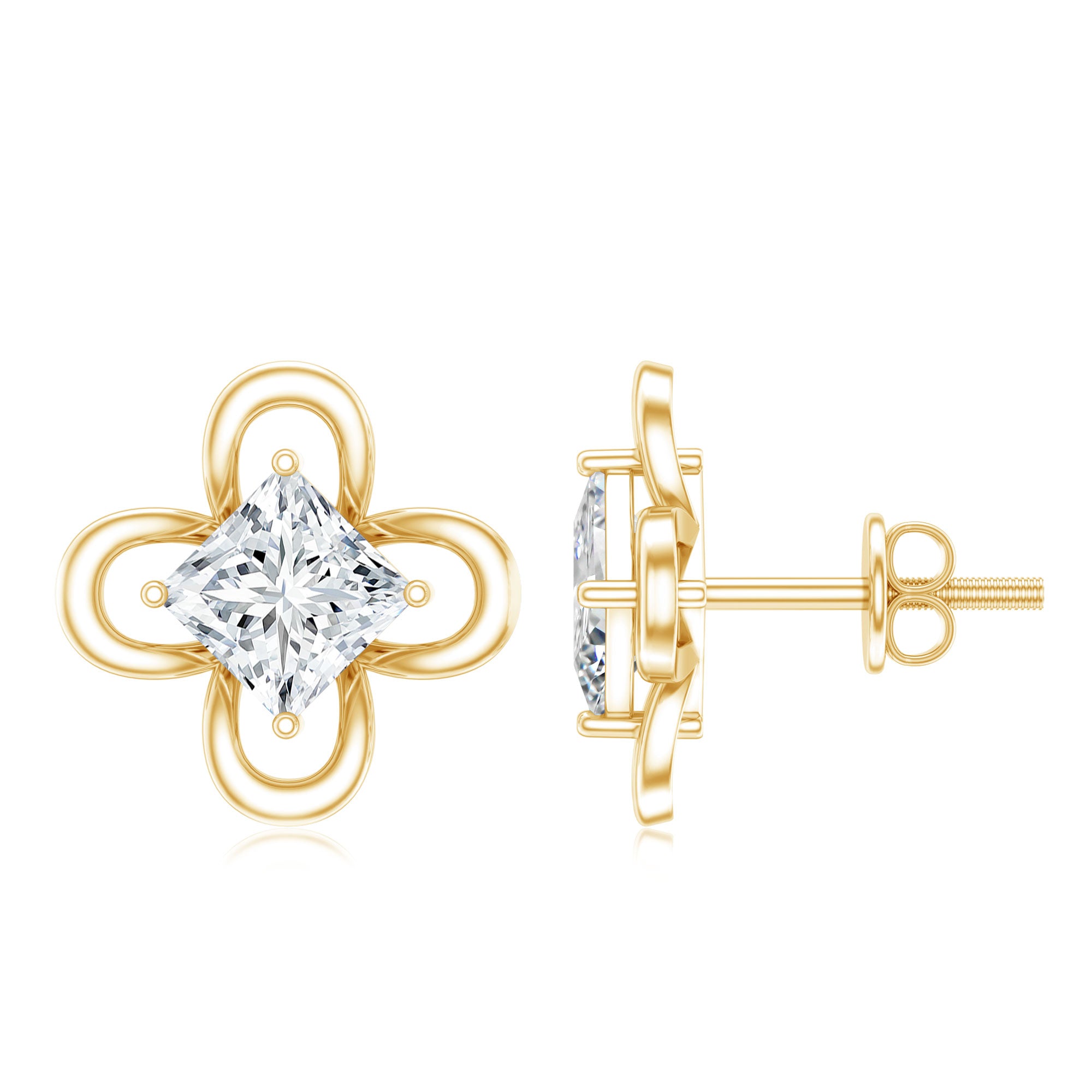 Cute Lab Diamond Flower Stud Earrings Lab - ( EF-VS ) - Rosec Jewels