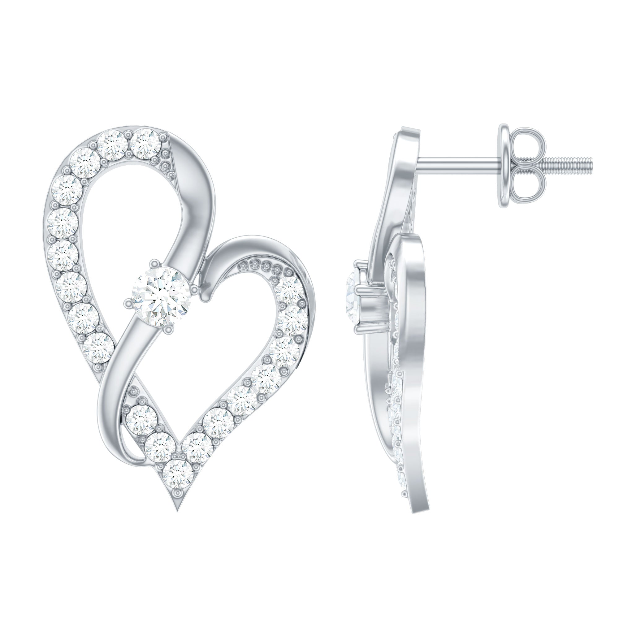 Lab Grown Diamond Heart Stud Earrings with Screw Back