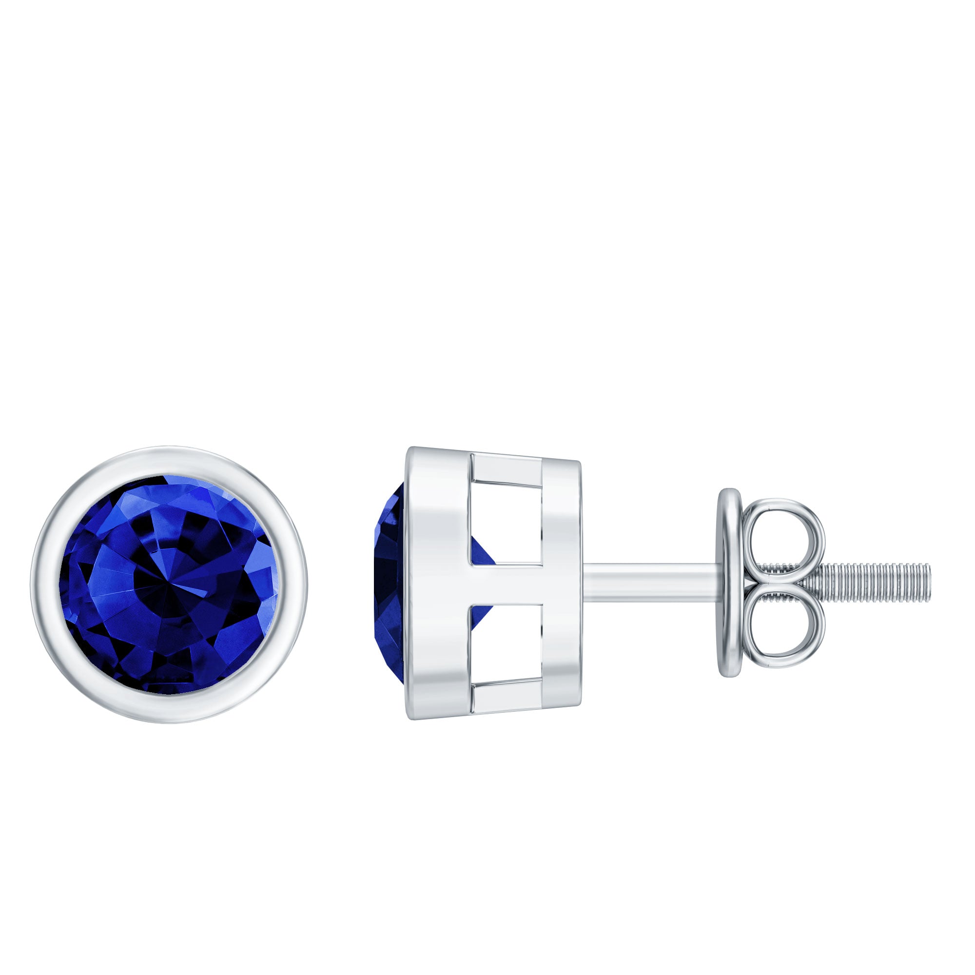 Solitaire 5MM Lab Created Blue Sapphire Stud Earrings in Bezel Setting