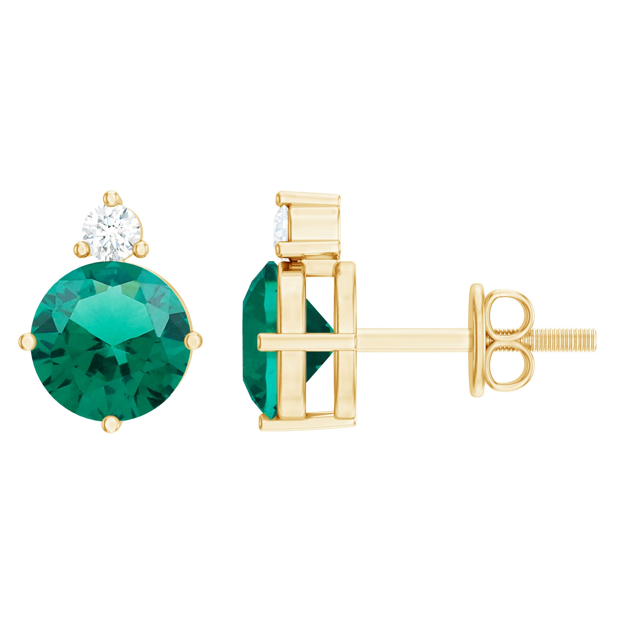Lab Grown Emerald Screw Back Earrings With Diamond AAAA - Rosec Jewels