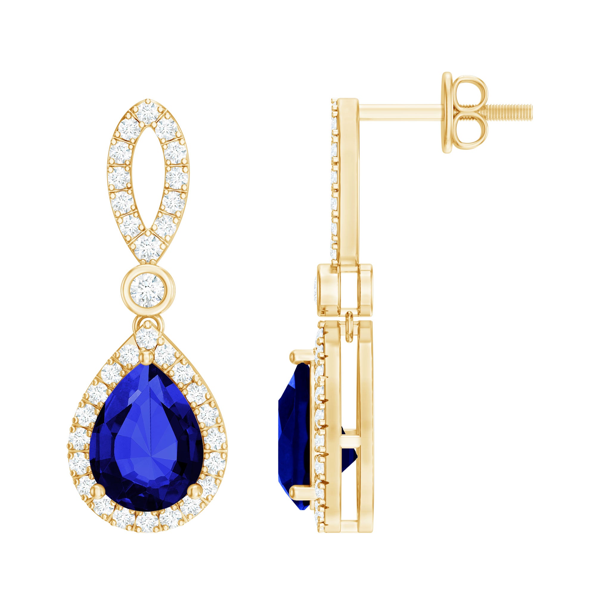 Designer Lab Grown Sapphire Drop Earrings with Diamond AAAA - Rosec Jewels