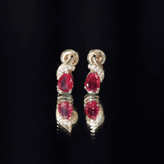 Lab Created Ruby Teardrop Stud Earrings with Diamond Accent AAAA - Rosec Jewels