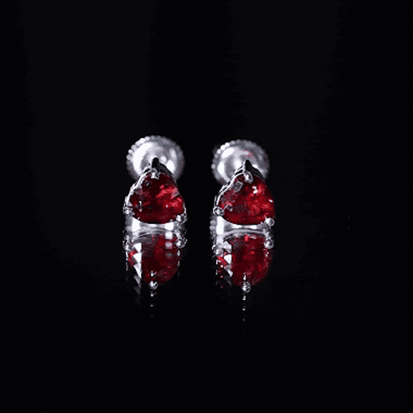 Heart Shape Lab Grown Ruby Valentines Day Earrings AAAA - Rosec Jewels