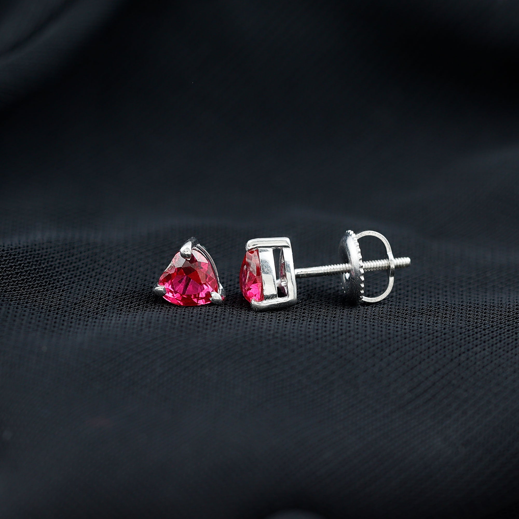 Heart Shape Lab Grown Ruby Valentines Day Earrings AAAA - Rosec Jewels