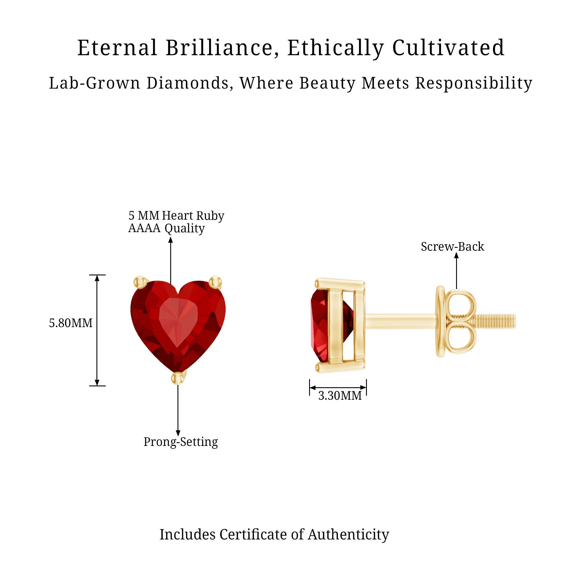 Heart Shape Lab Grown Ruby Valentines Day Earrings AAAA - Rosec Jewels