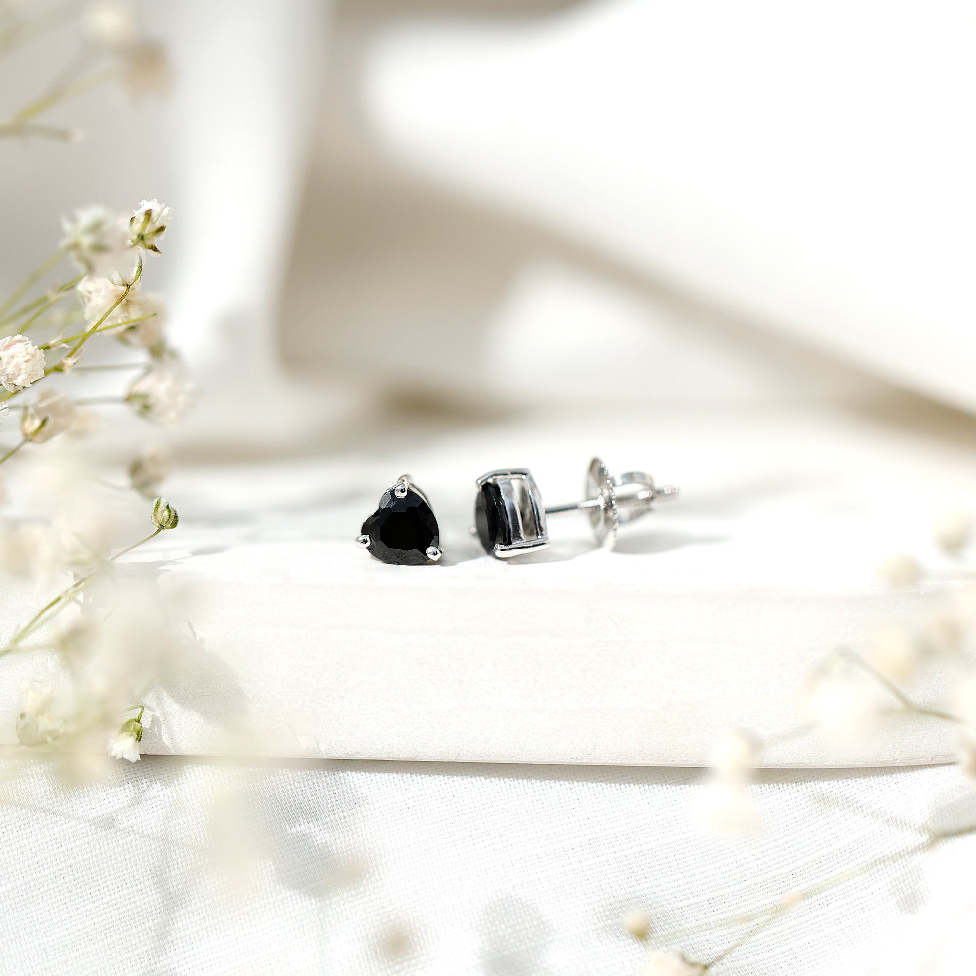 Lab Grown Black Diamond Heart Stud Earrings With Screw Back AAAA ( Synthetic ) - Rosec Jewels