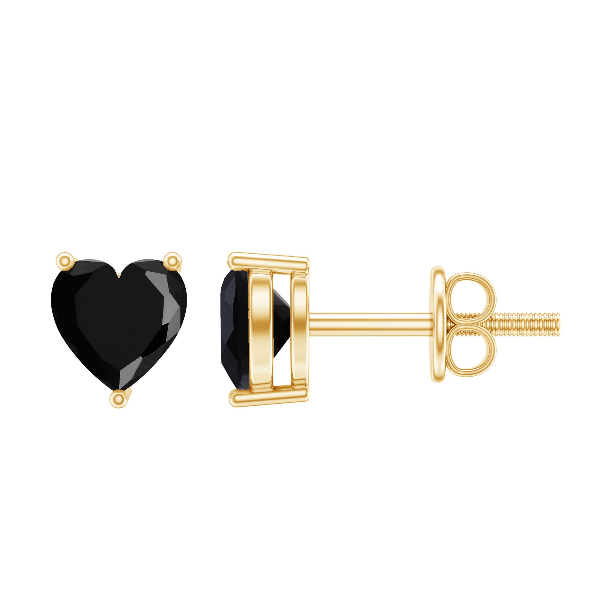 Lab Grown Black Diamond Heart Stud Earrings With Screw Back AAAA ( Synthetic ) - Rosec Jewels