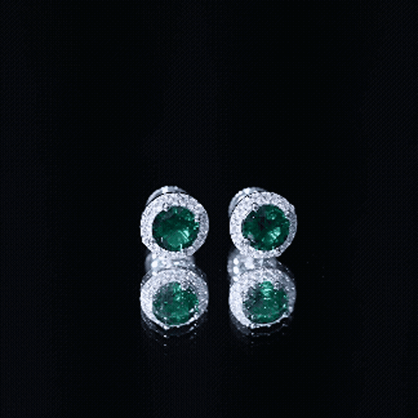 Certified 1.6 Carat Lab Created Emerald and Moissanite Halo Stud Earrings AAAA 92.5 Sterling Silver - Rosec Jewels
