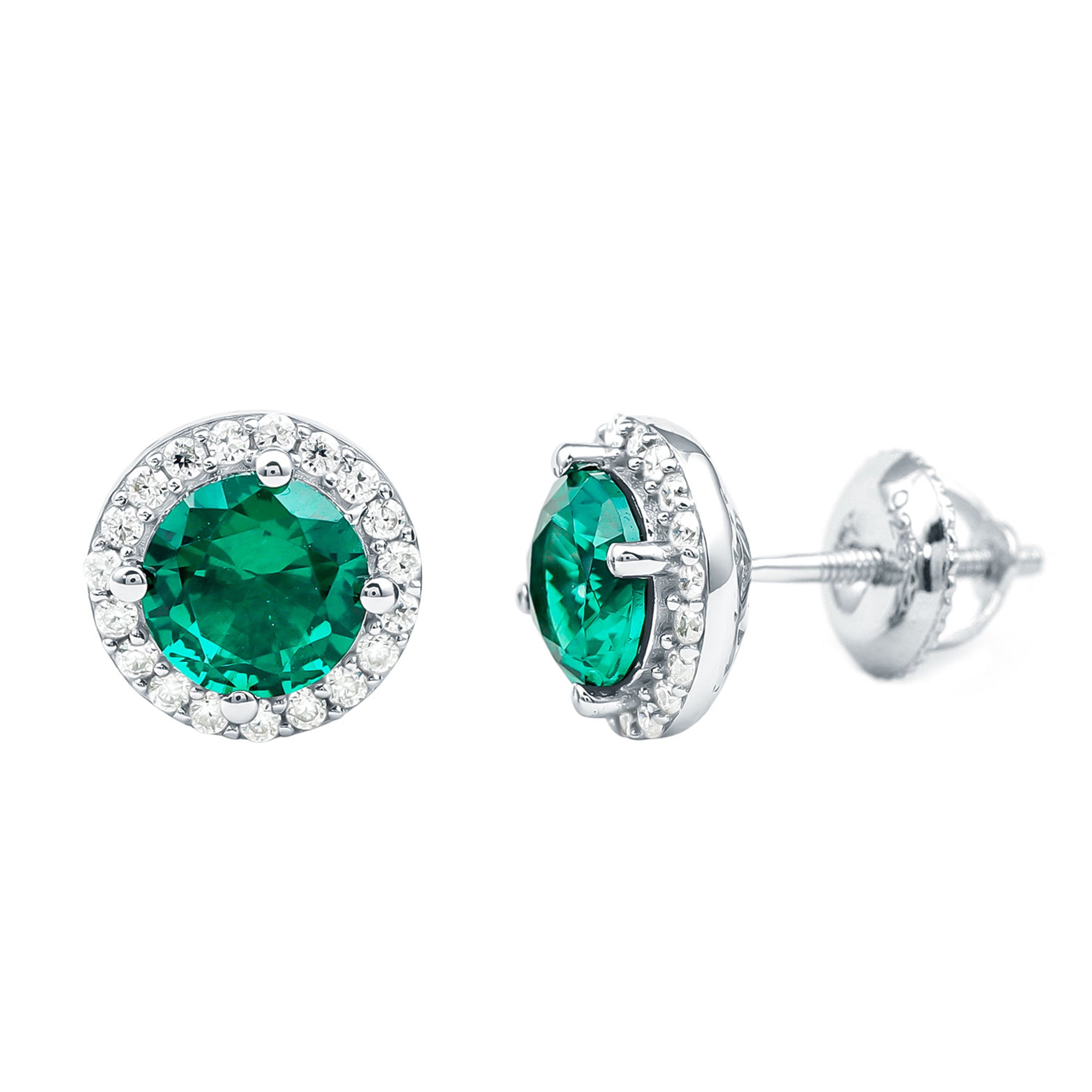 Certified 1.6 Carat Lab Created Emerald and Moissanite Halo Stud Earrings AAAA 92.5 Sterling Silver - Rosec Jewels
