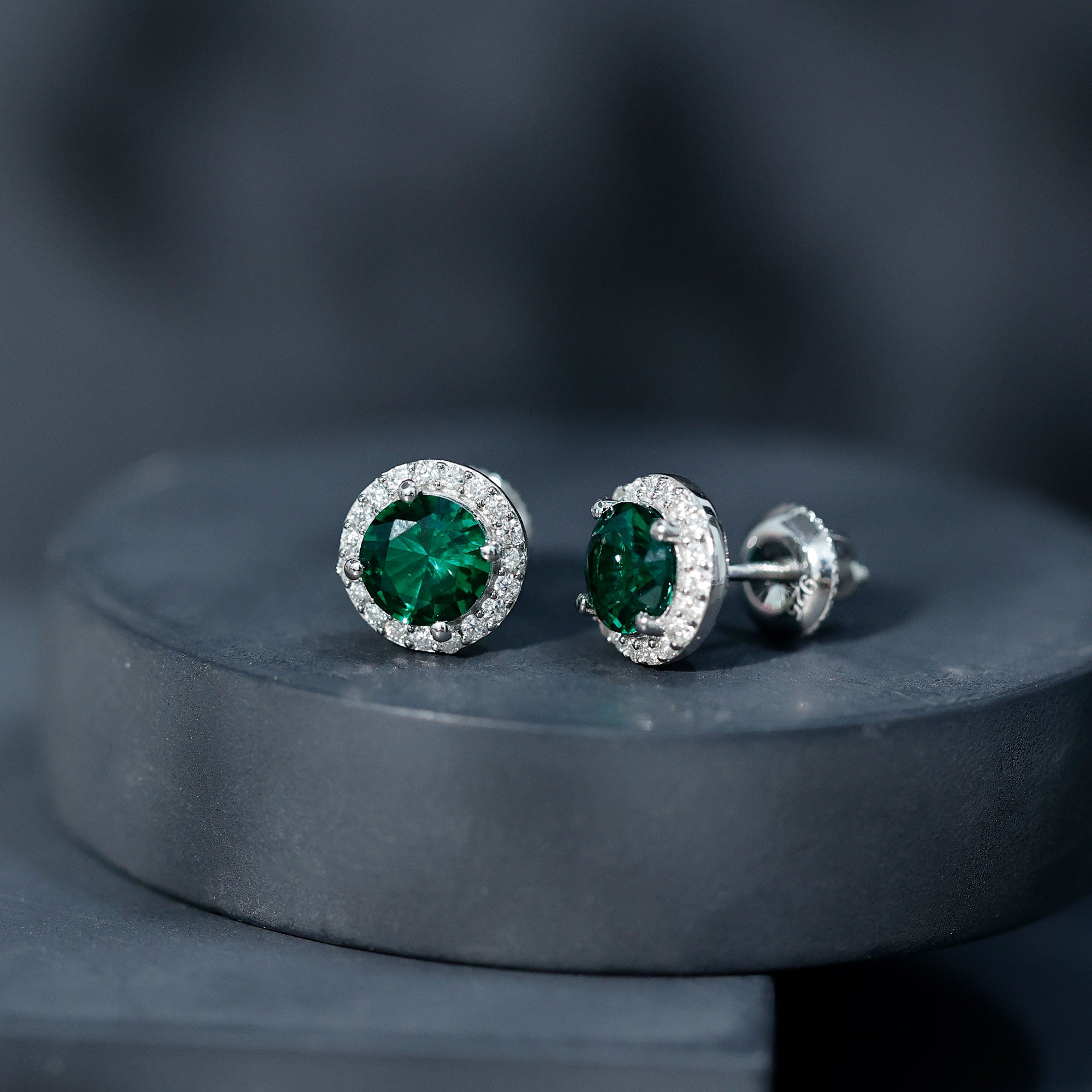 Certified 1.6 Carat Lab Created Emerald and Moissanite Halo Stud Earrings AAAA 92.5 Sterling Silver - Rosec Jewels