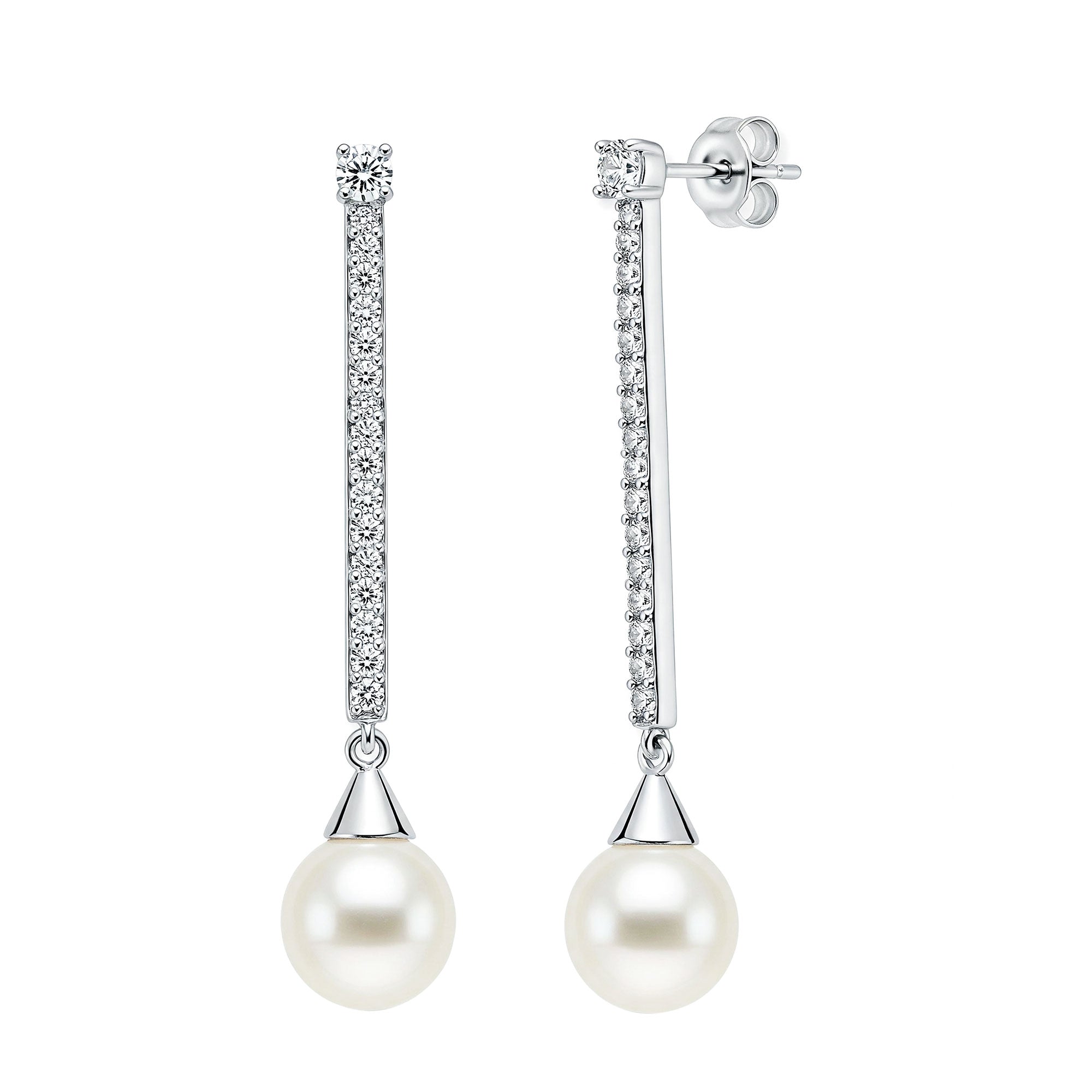 Natural Cultured Pearl Drop Dangle Earrings in Silver
