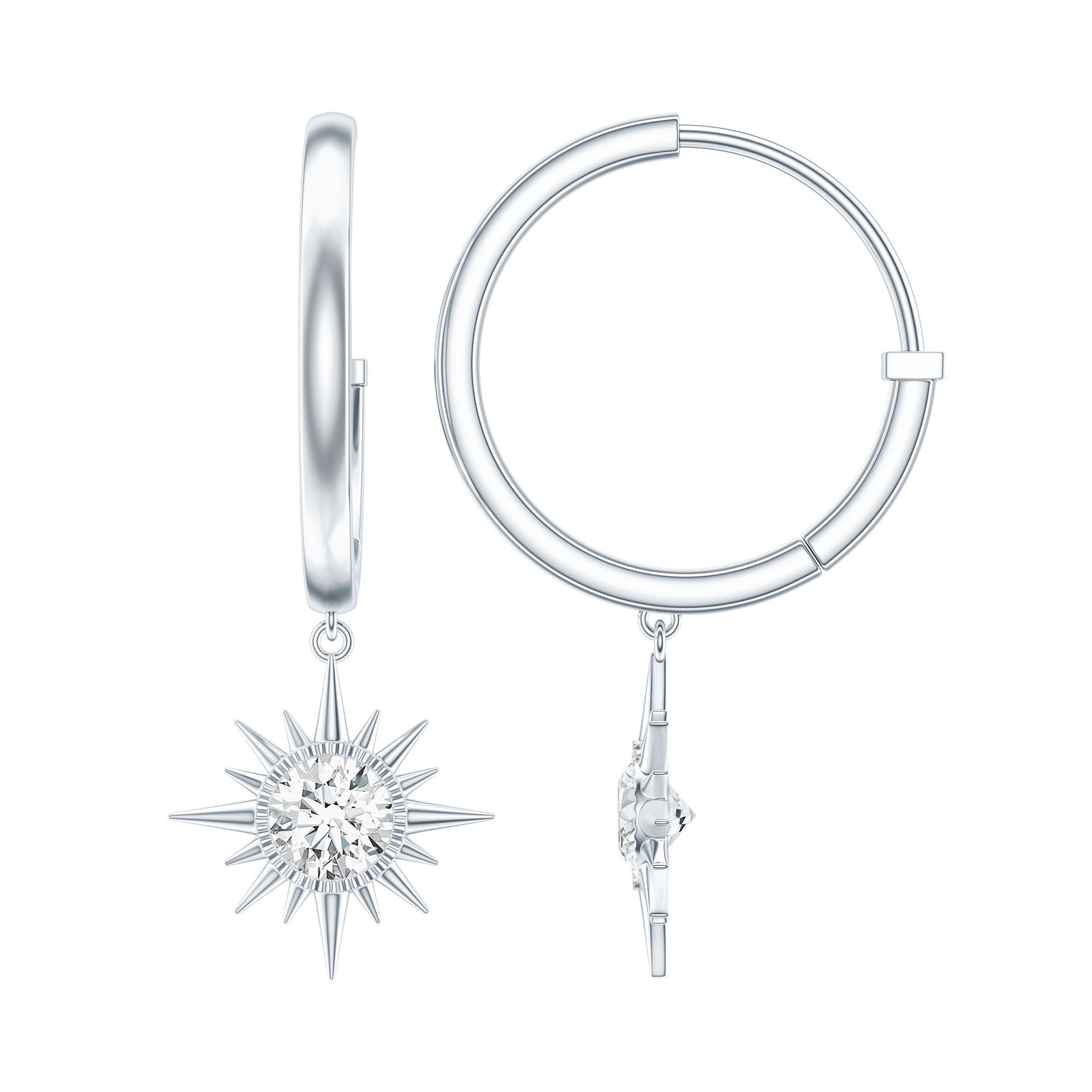 Certified Lab Grown Diamond Sunburst Hoop Earrings Lab - ( EF-VS ) - Rosec Jewels