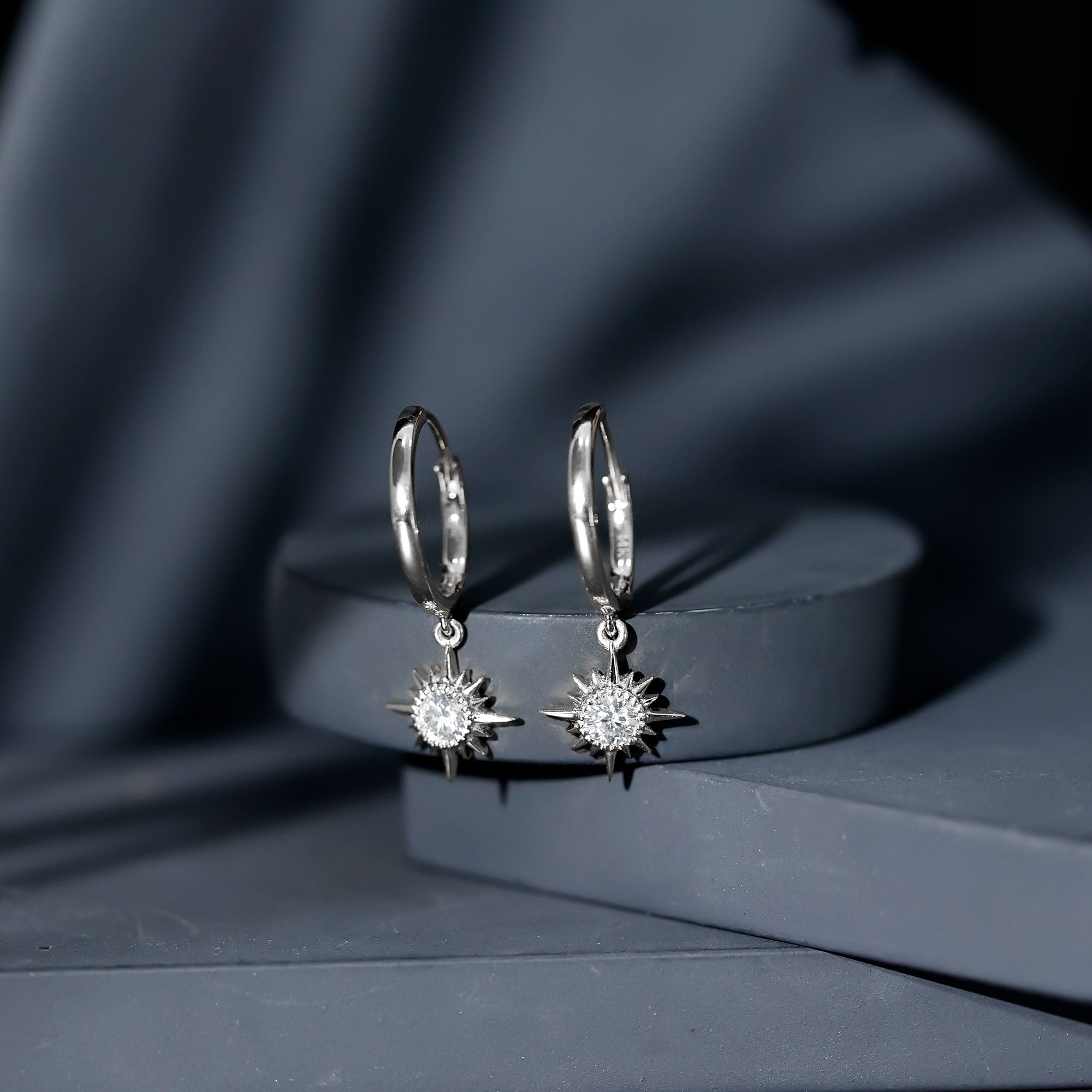 Certified Lab Grown Diamond Sunburst Hoop Earrings Lab - ( EF-VS ) - Rosec Jewels