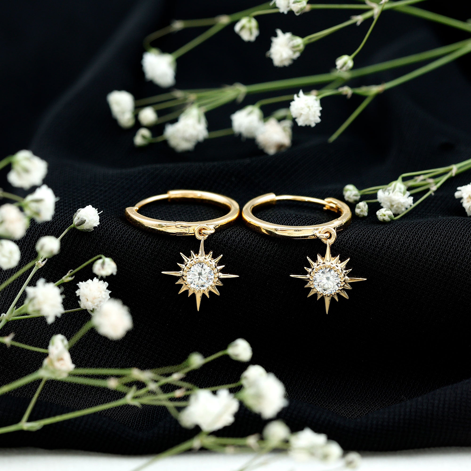 Certified Lab Grown Diamond Sunburst Hoop Earrings Lab - ( EF-VS ) - Rosec Jewels