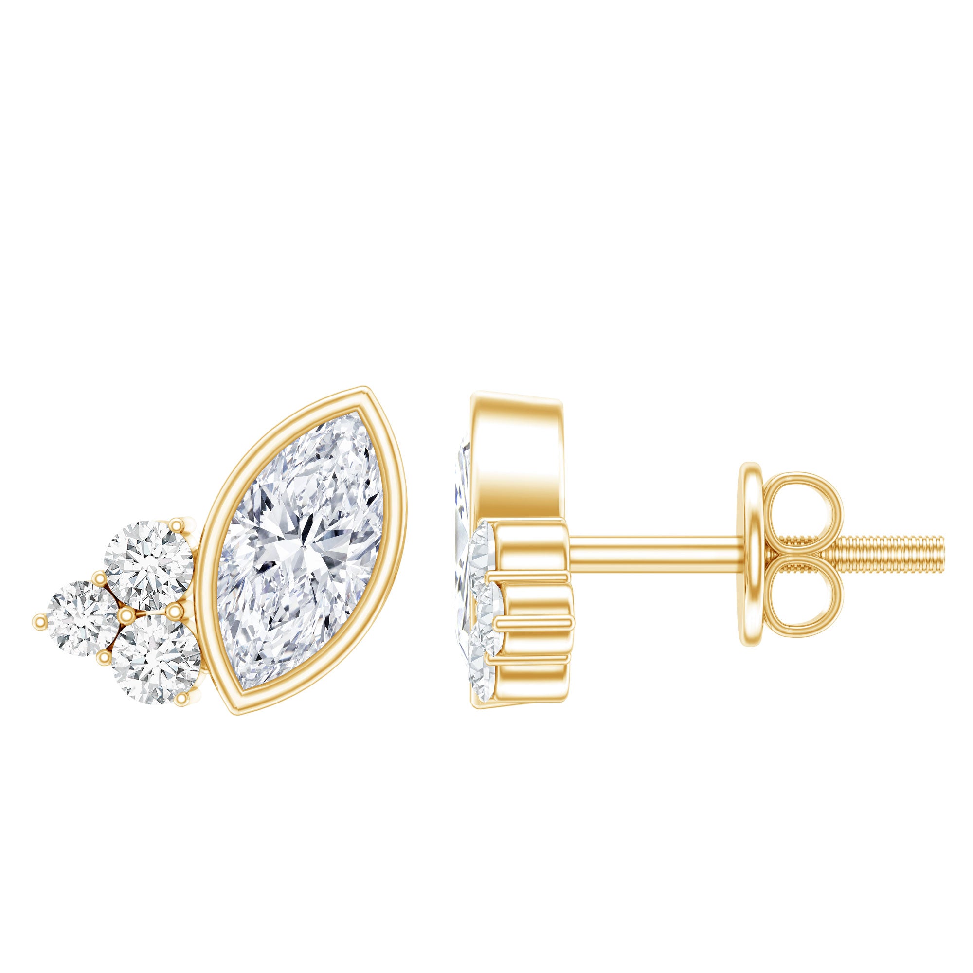 Bezel Set Lab Marquise Diamond Stud Earrings Lab - ( EF-VS ) - Rosec Jewels