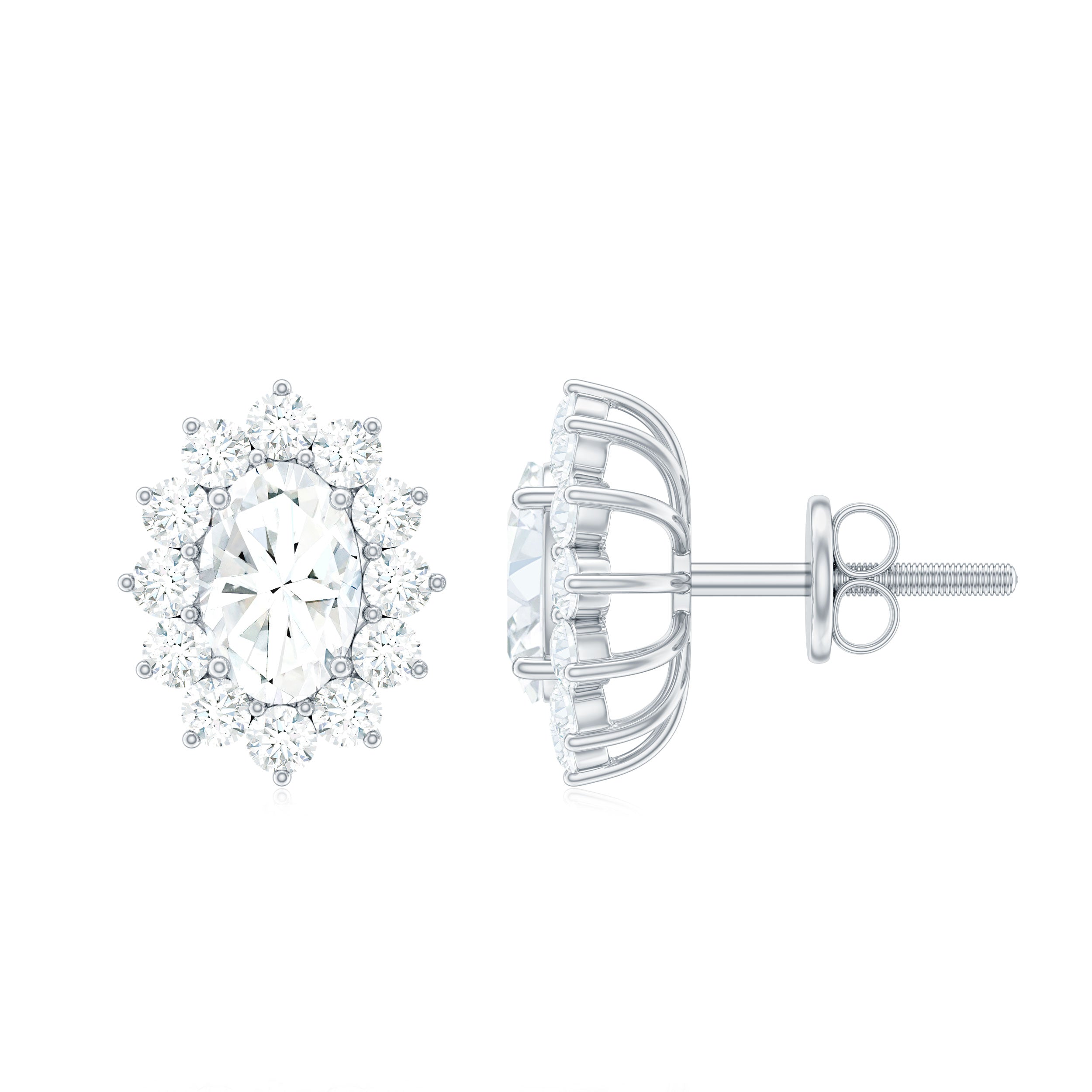 Certified Oval Shaped Lab Grown Diamond Halo Stud Earrings