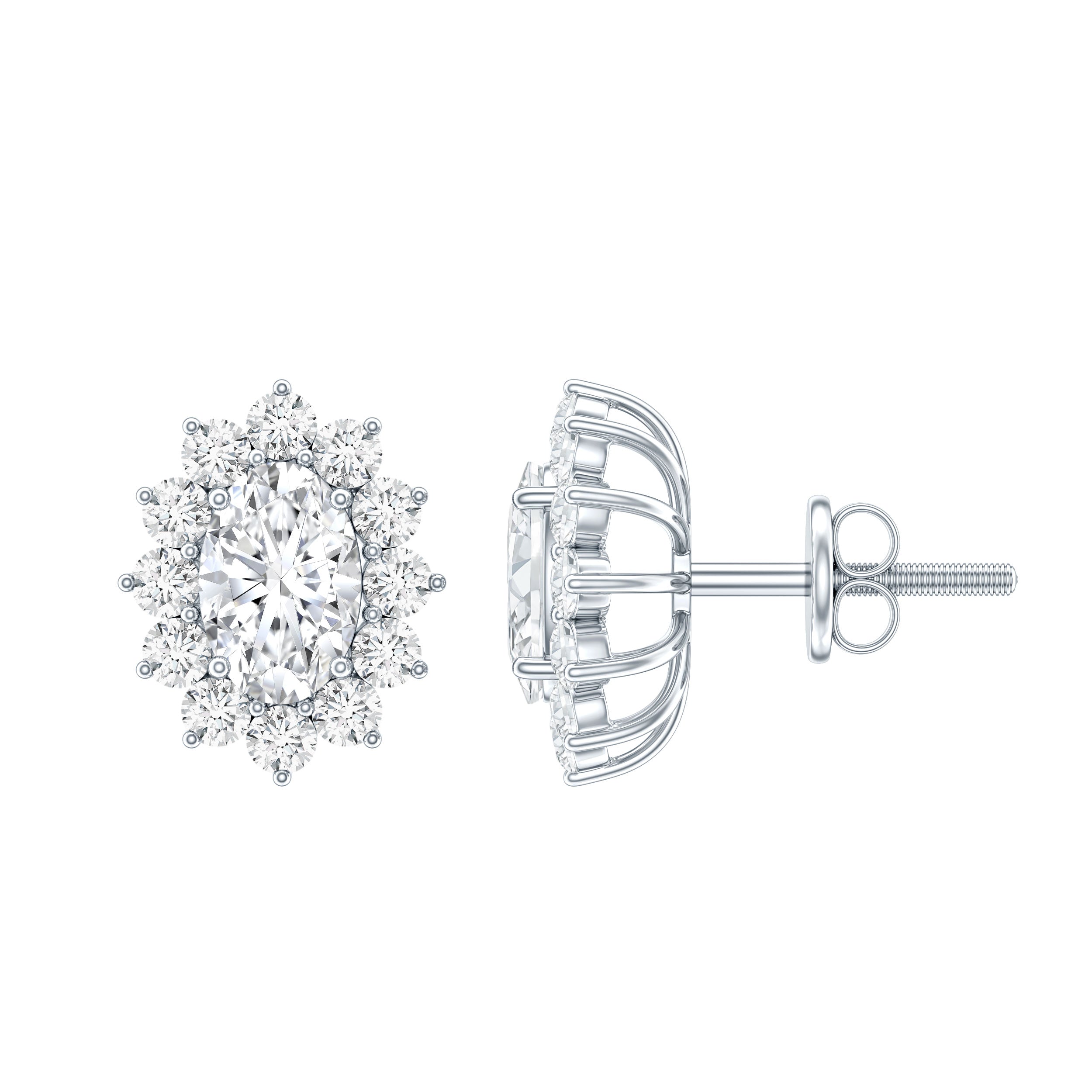 Certified Oval Shaped Lab Grown Diamond Halo Stud Earrings Lab - ( EF-VS ) - Rosec Jewels