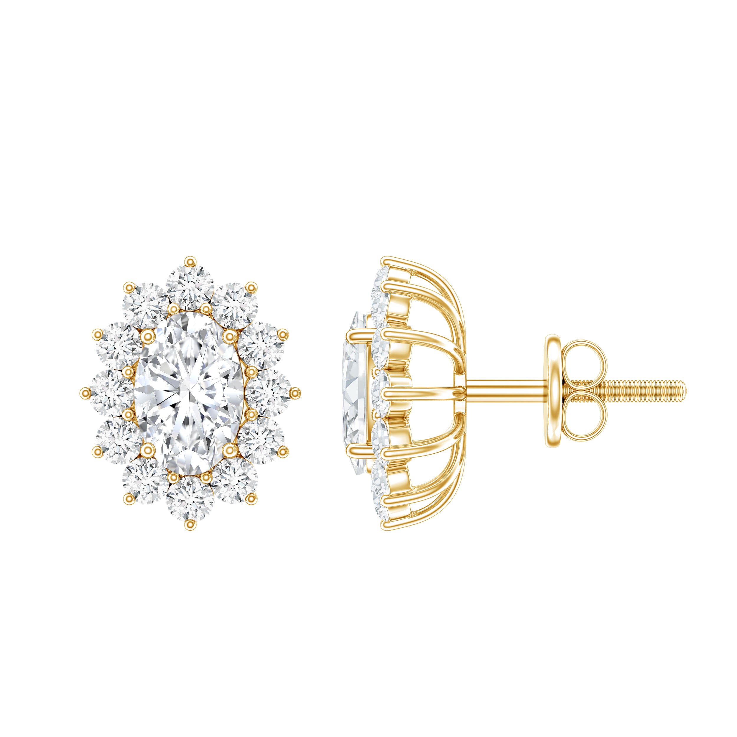 Certified Oval Shaped Lab Grown Diamond Halo Stud Earrings Lab - ( EF-VS ) - Rosec Jewels
