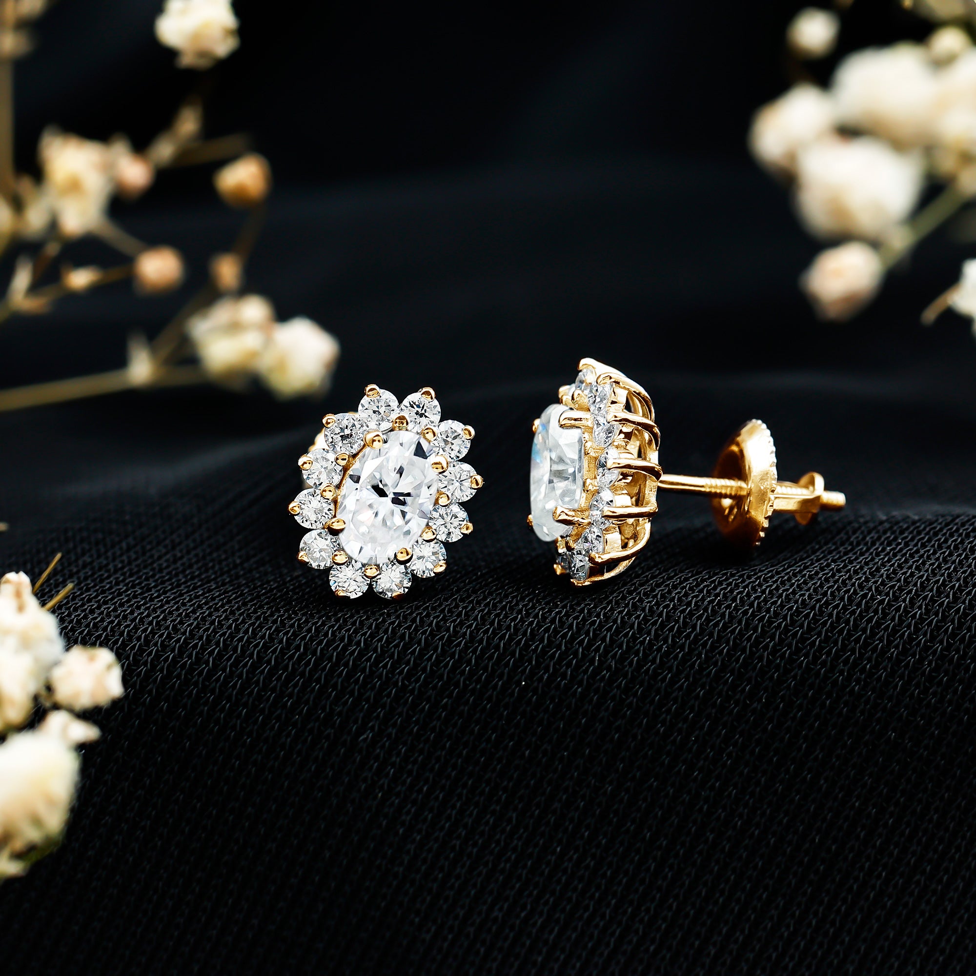Certified Oval Shaped Lab Grown Diamond Halo Stud Earrings Lab - ( EF-VS ) - Rosec Jewels