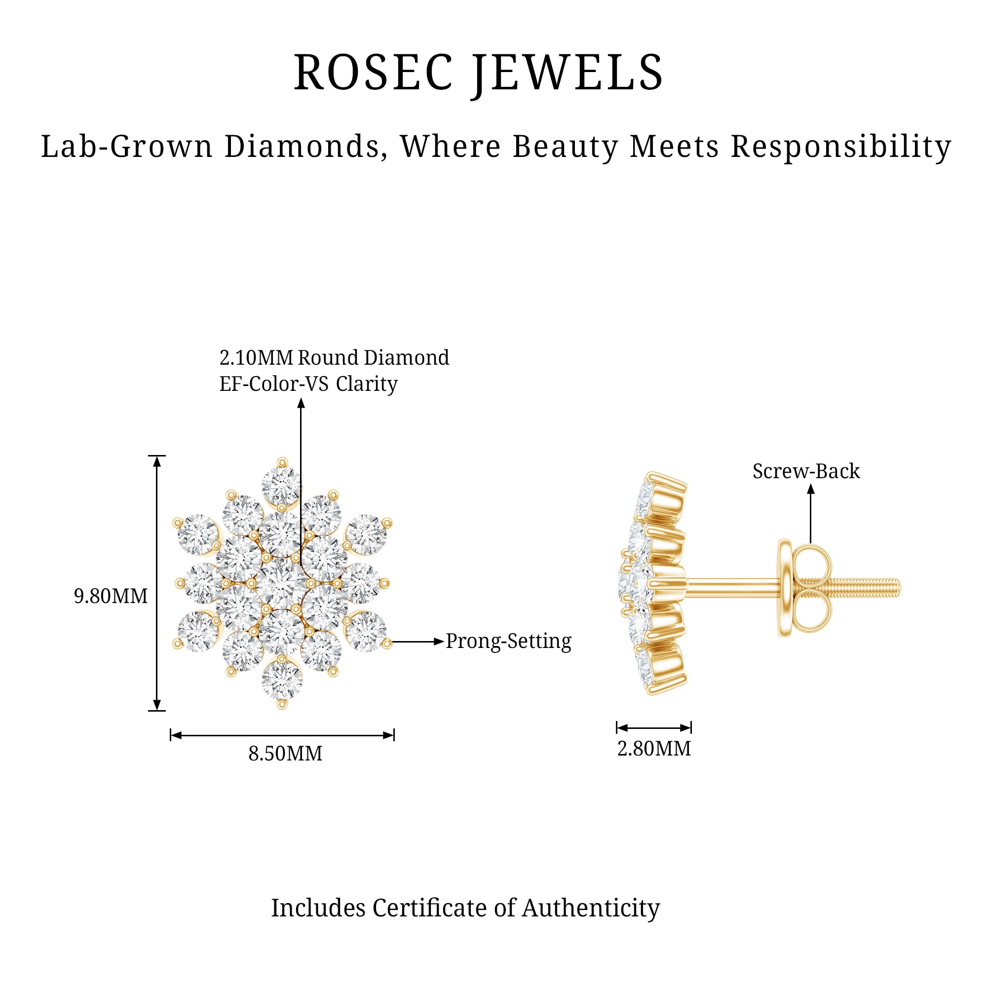 Certified Lab Grown Diamond Flower Statement Earrings Lab - ( EF-VS ) - Rosec Jewels