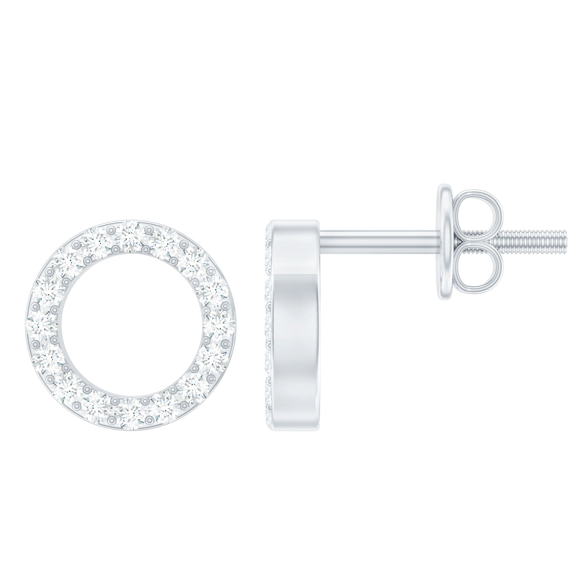 Lab Grown Diamond Circle Stud Earrings With Screw Back