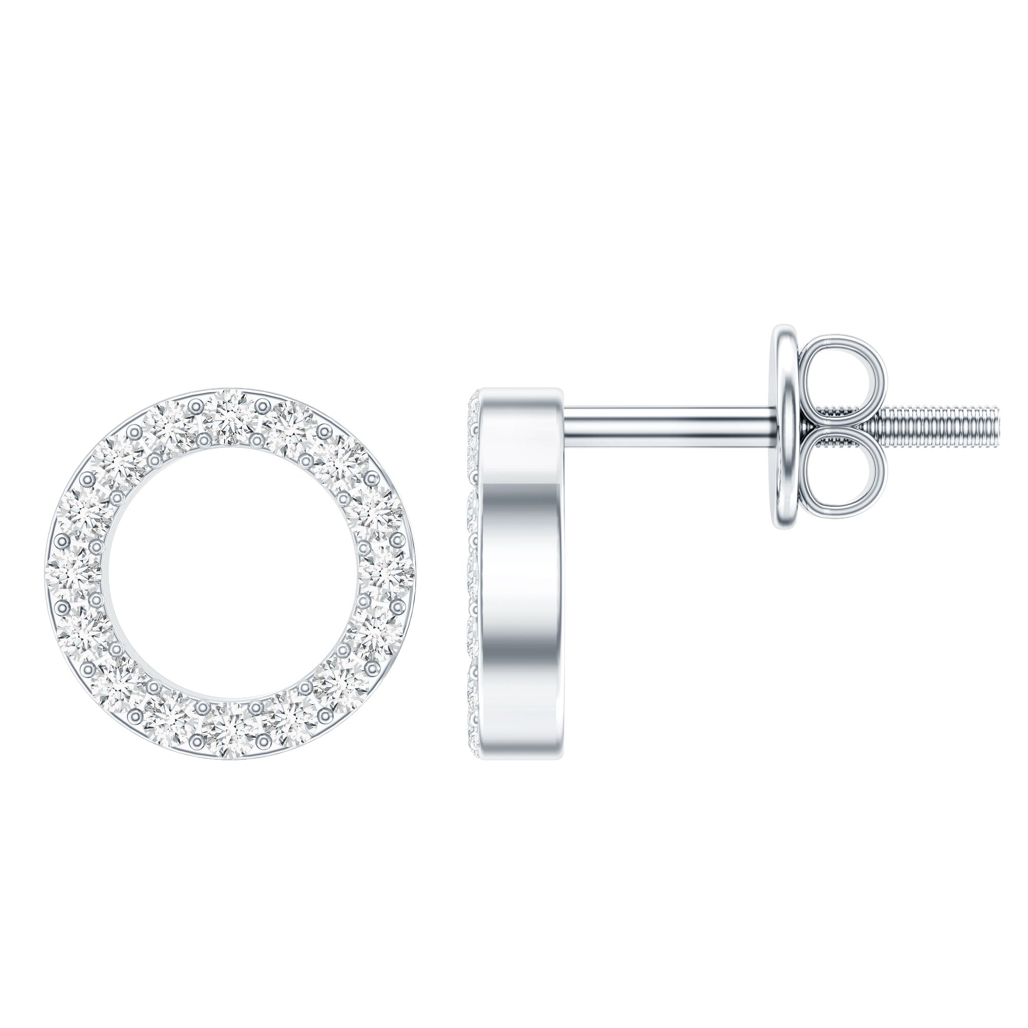 Lab Grown Diamond Circle Stud Earrings With Screw Back Lab - ( EF-VS ) - Rosec Jewels