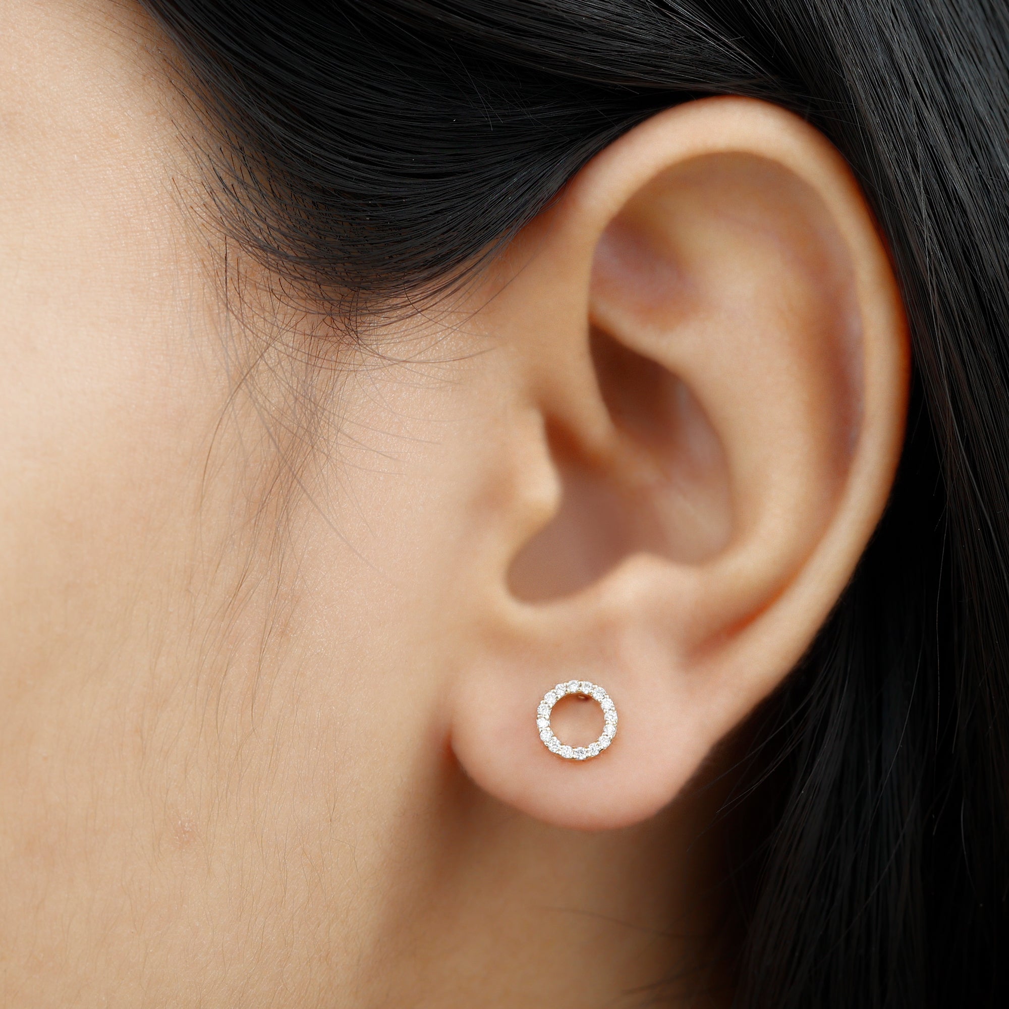Lab Grown Diamond Circle Stud Earrings With Screw Back Lab - ( EF-VS ) - Rosec Jewels